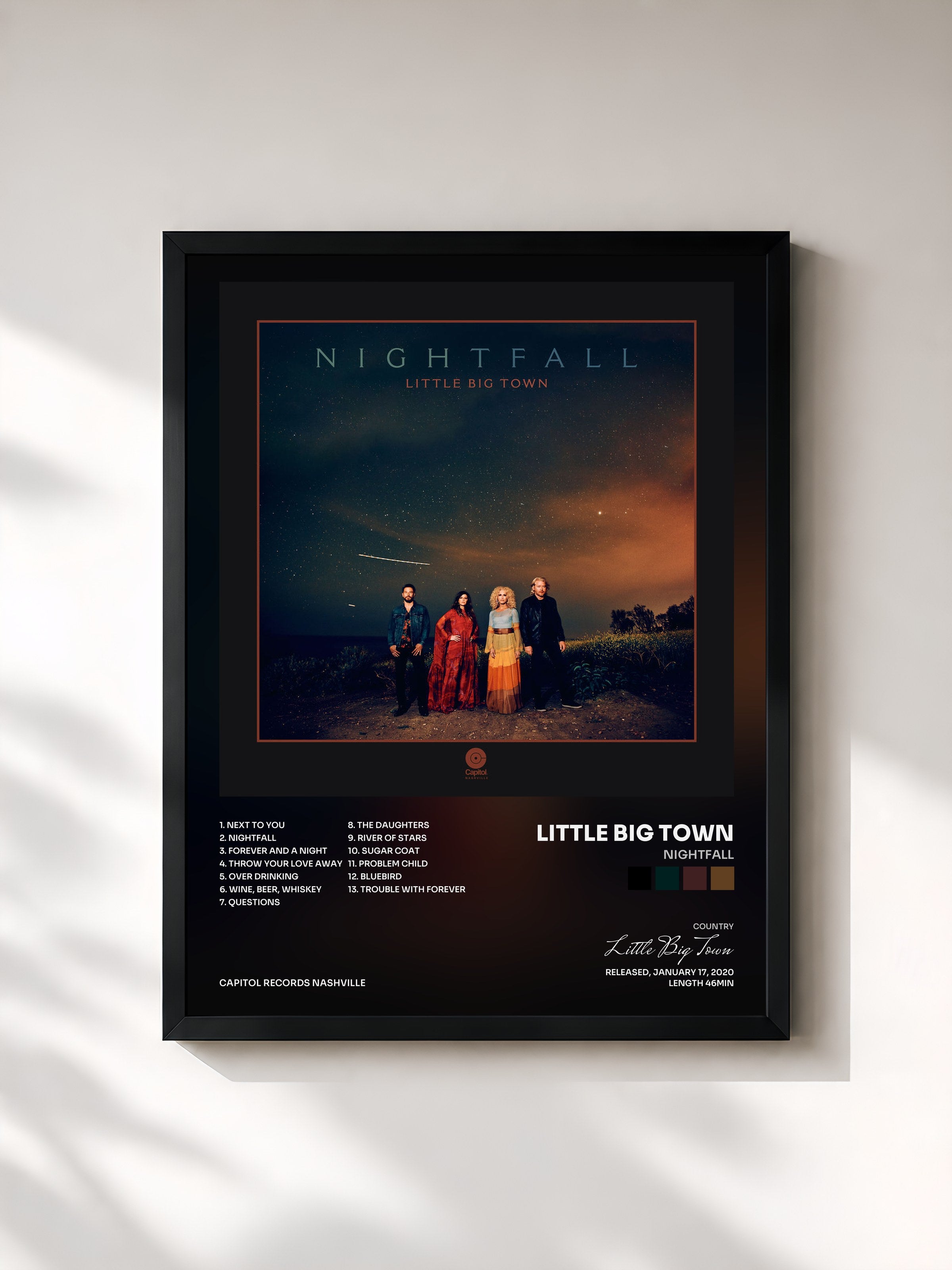 #noir Tableau de l'album Nightfall de Little Big Town, cadre noir, imprimé et encadré en France