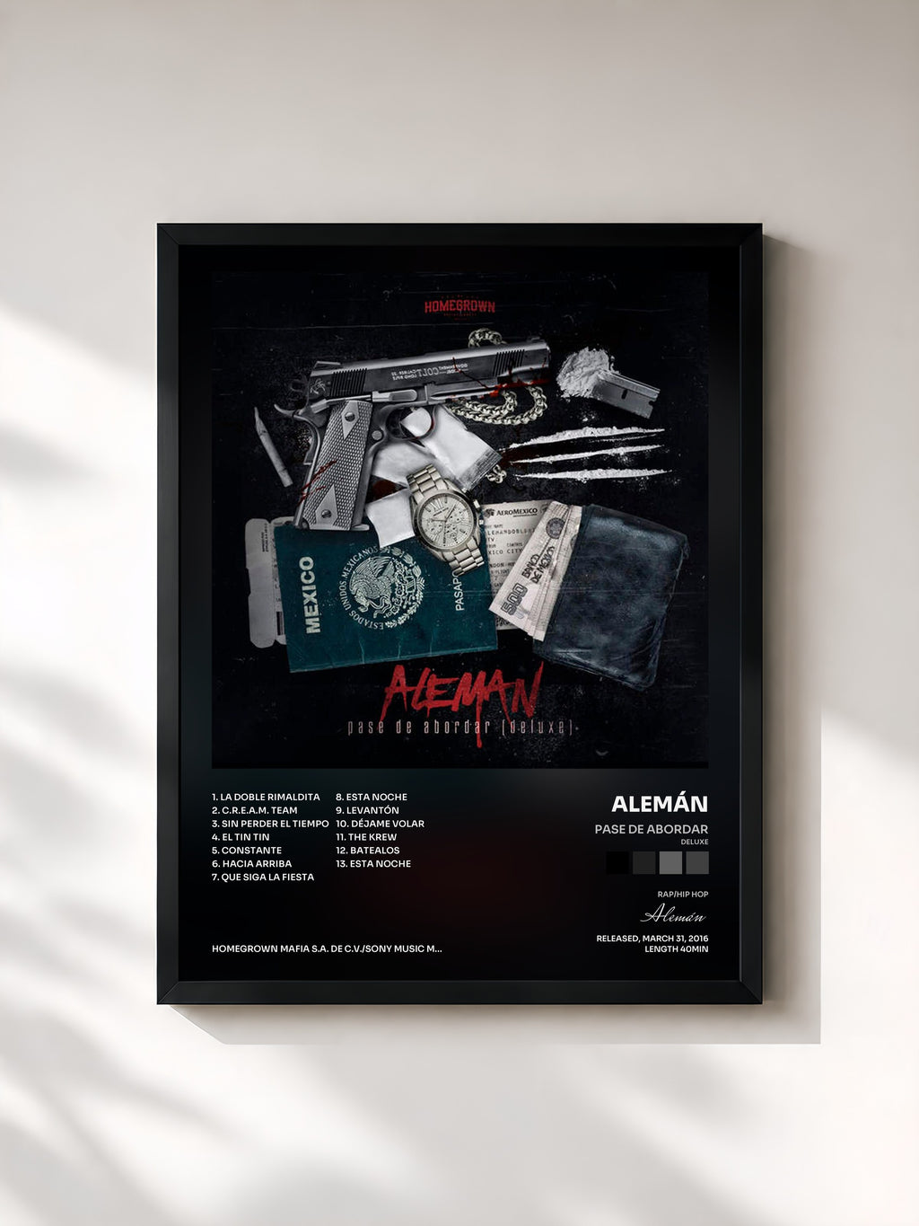 #noir Tableau de l'album Pase de Abordar (Deluxe) de Alemán, cadre noir, imprimé et encadré en France