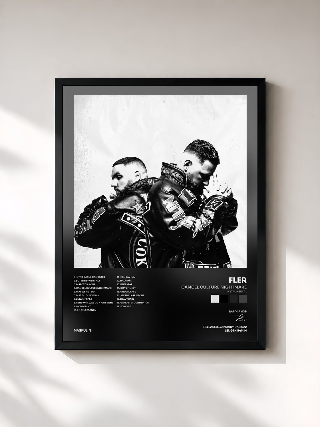 #noir Tableau de l'album CANCEL CULTURE NIGHTMARE (INSTRUMENTAL) de Fler, cadre noir, imprimé et encadré en France