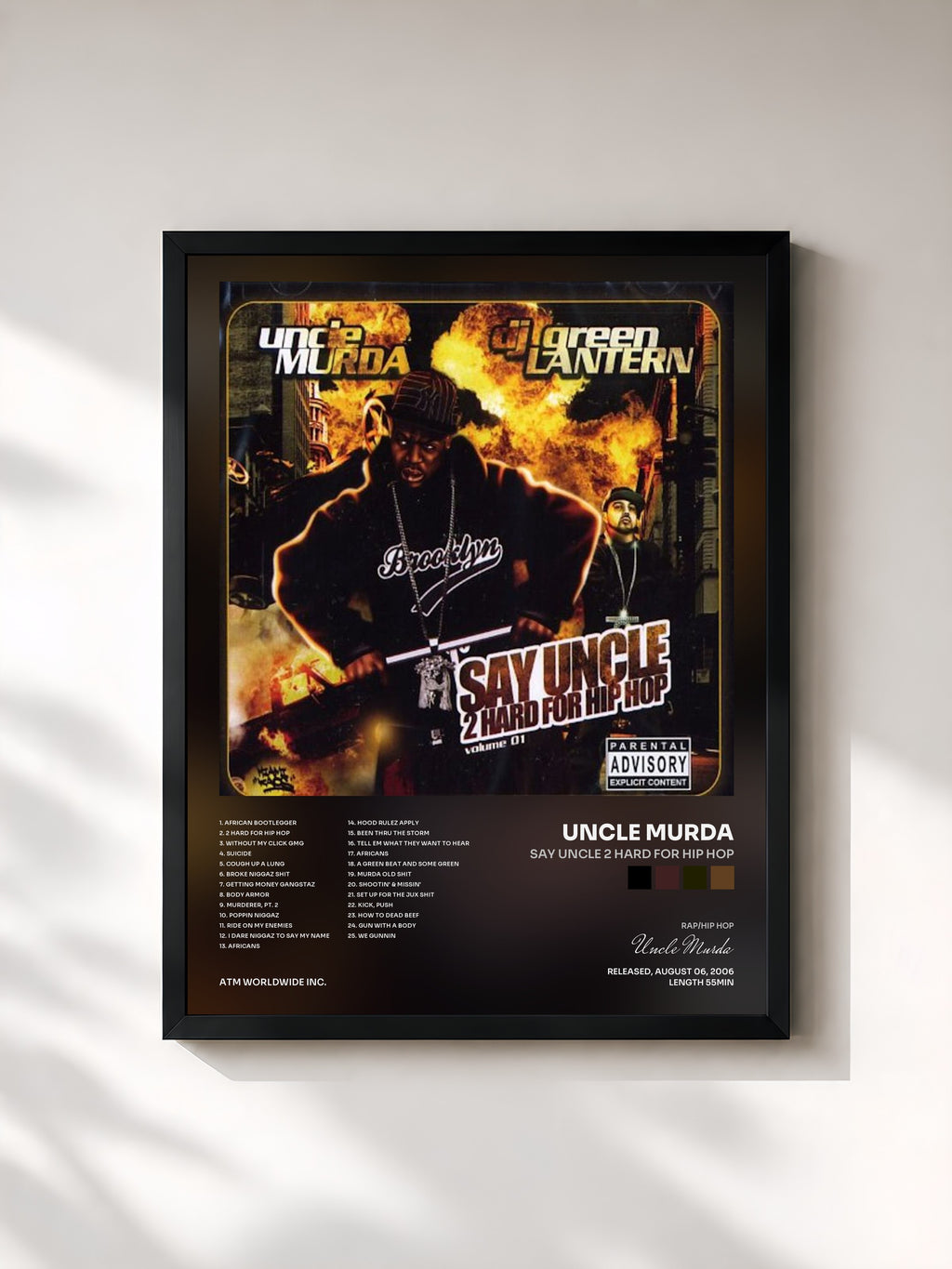 #noir Tableau de l'album Say Uncle 2 Hard for Hip Hop de Uncle Murda, cadre noir, imprimé et encadré en France