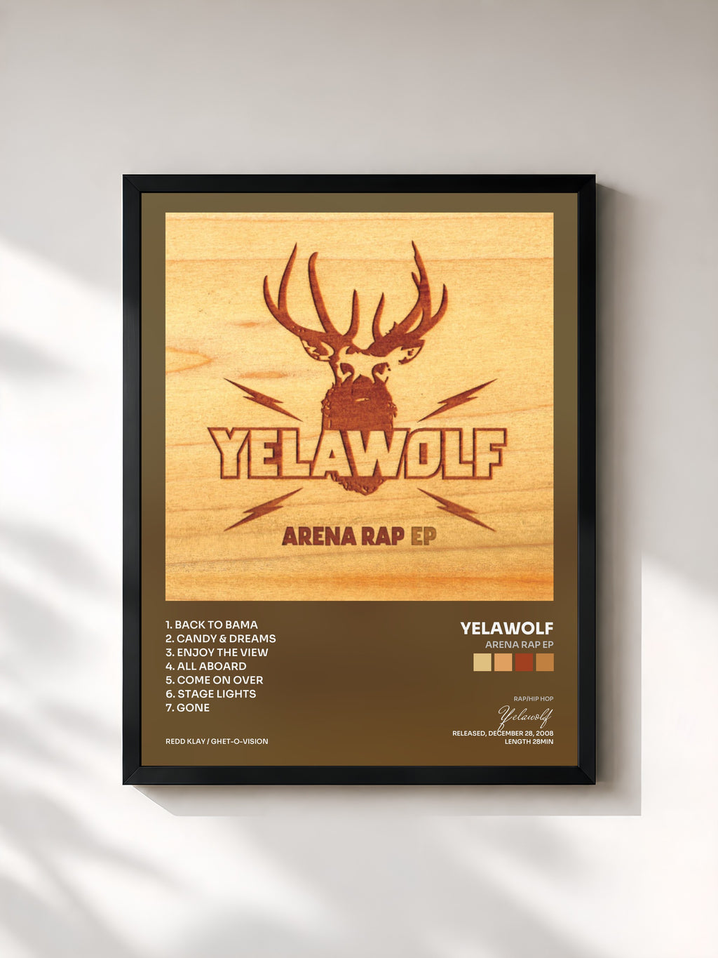 #noir Tableau de l'album Arena Rap EP de Yelawolf, cadre noir, imprimé et encadré en France