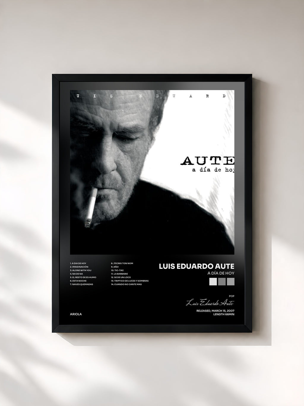 #noir Tableau de l'album A Día De Hoy de Luis Eduardo Aute, cadre noir, imprimé et encadré en France