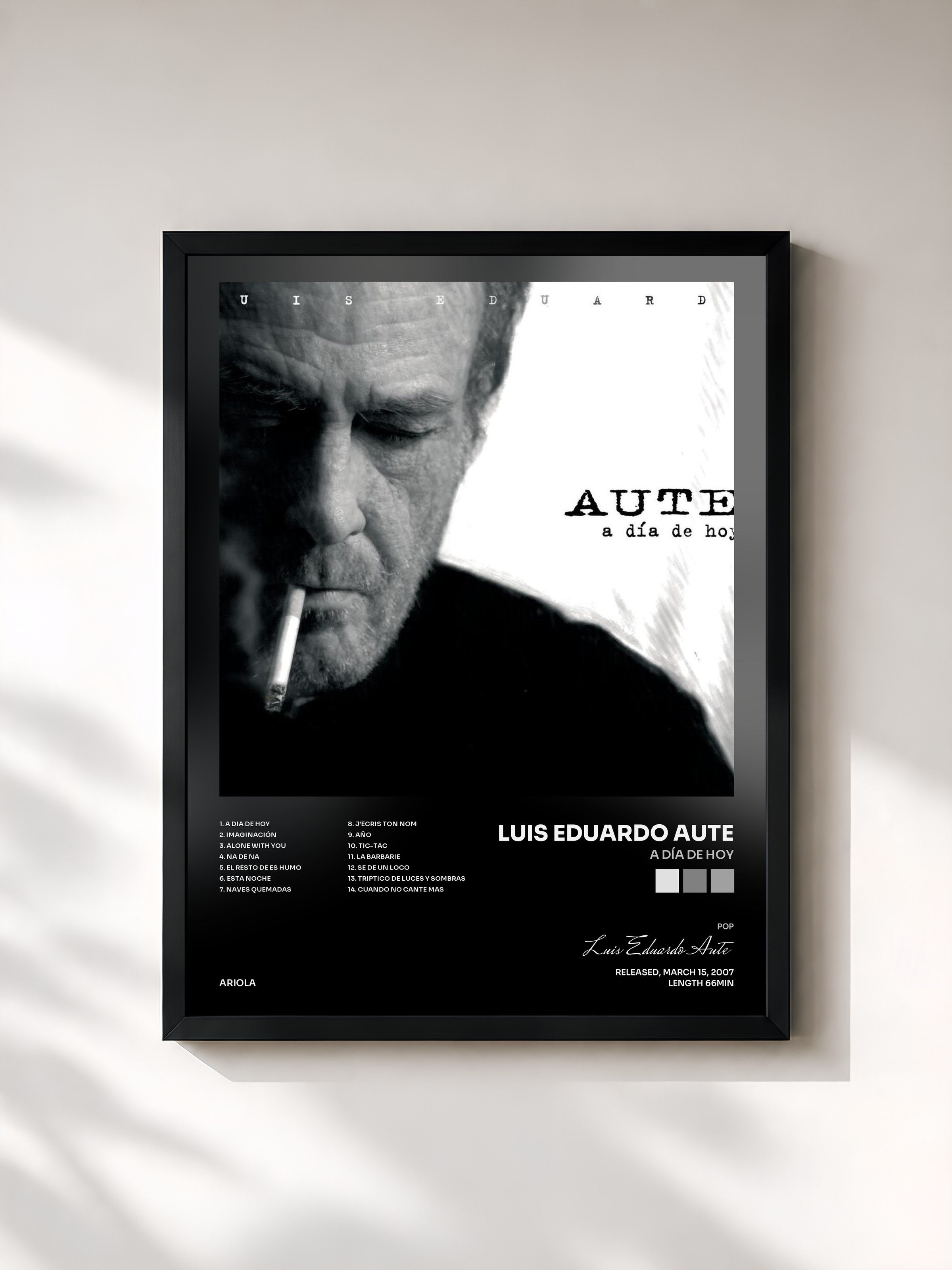 #noir Tableau de l'album A Día De Hoy de Luis Eduardo Aute, cadre noir, imprimé et encadré en France
