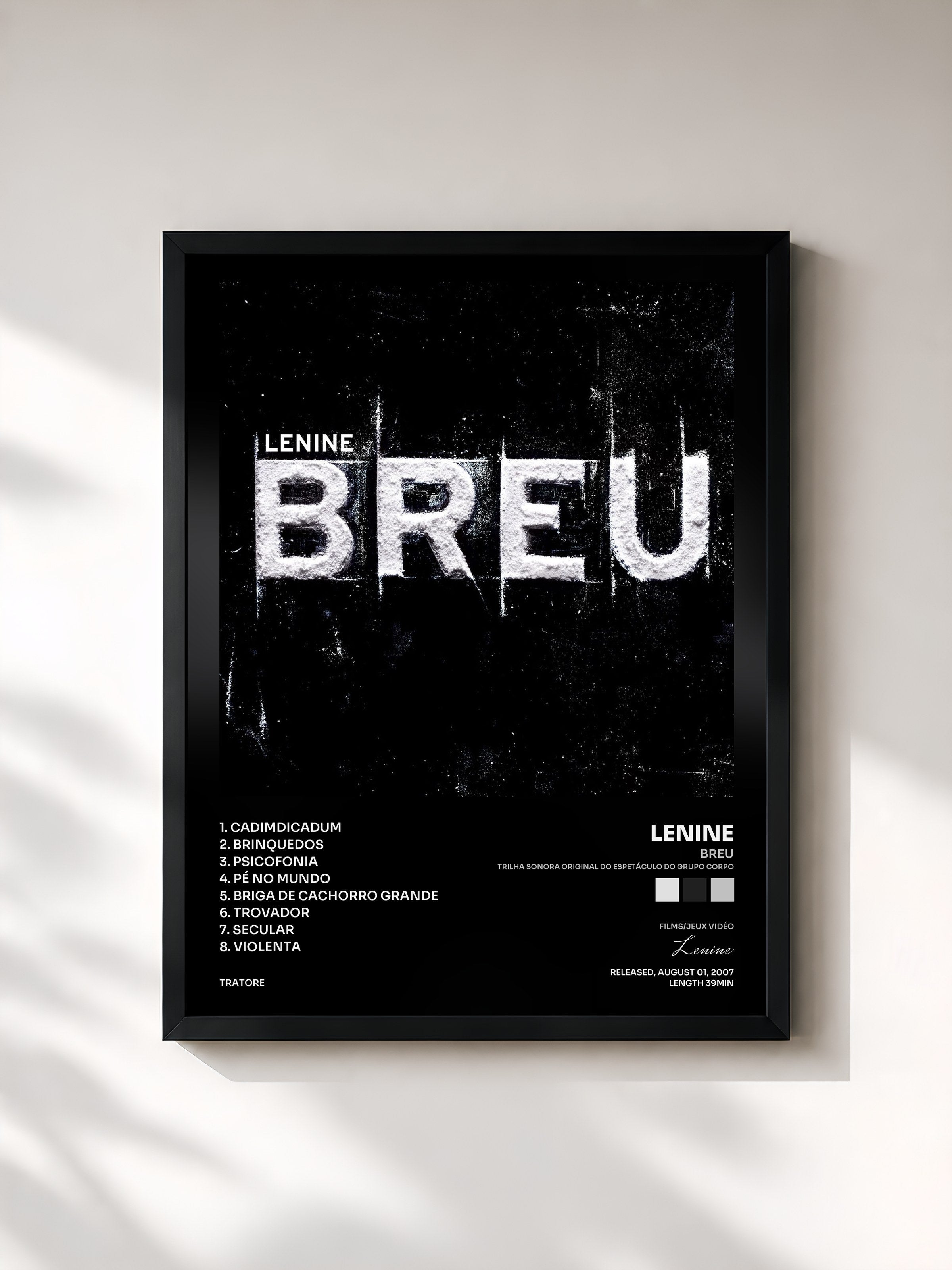 #noir Tableau de l'album Breu (Trilha Sonora Original do Espetáculo do Grupo Corpo) de Lenine, cadre noir, imprimé et encadré en France