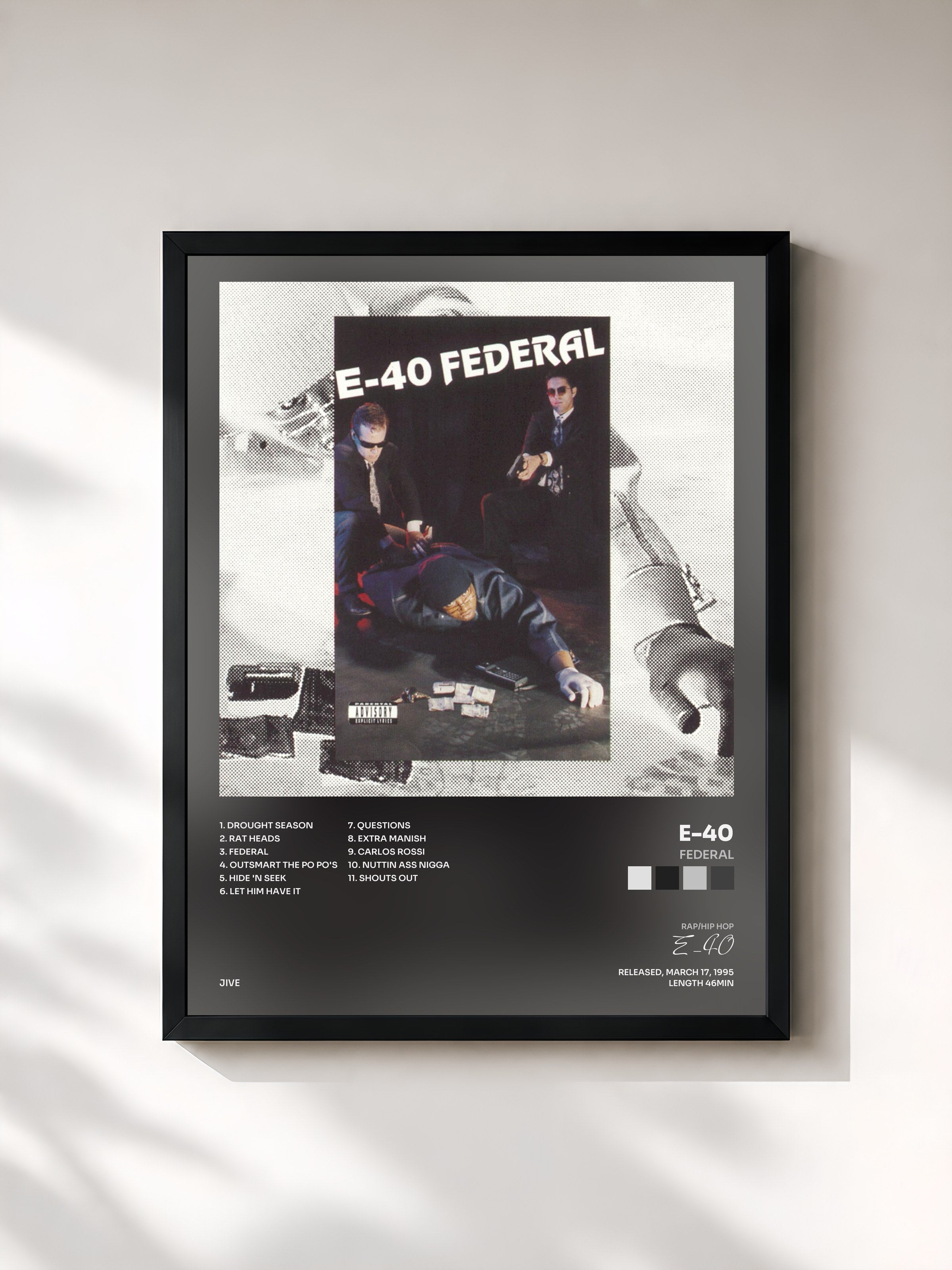 #noir Tableau de l'album Federal de E-40, cadre noir, imprimé et encadré en France