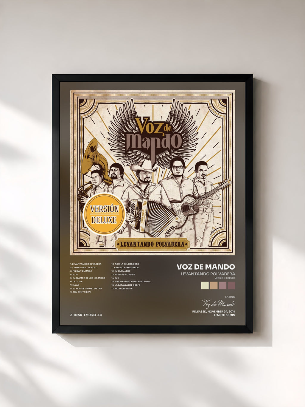 #noir Tableau de l'album Levantando Polvadera (Versión Deluxe) de Voz de Mando, cadre noir, imprimé et encadré en France