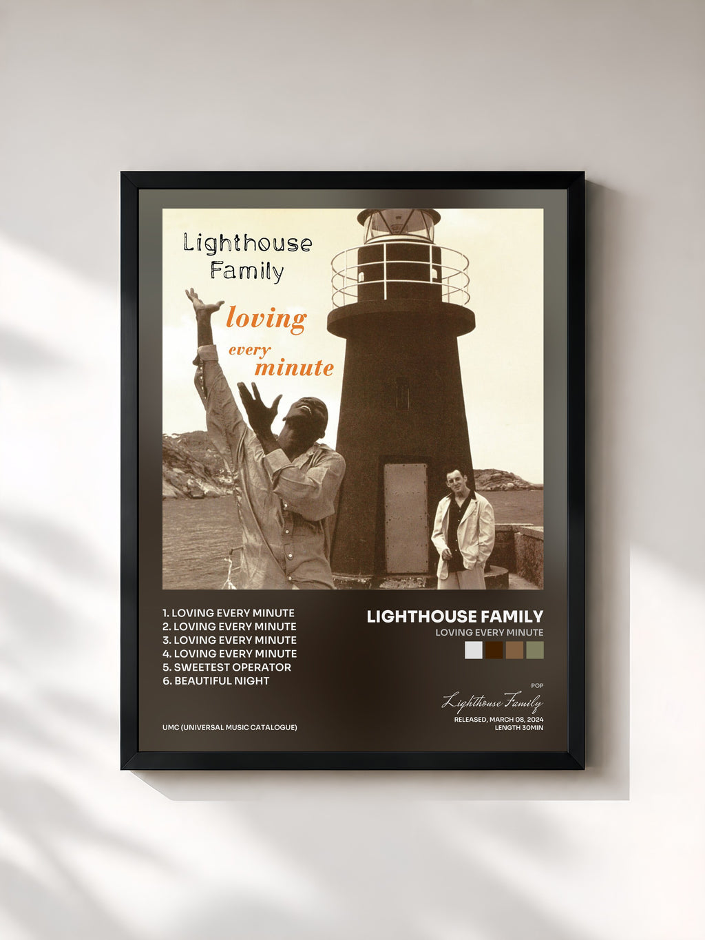 #noir Tableau de l'album Loving Every Minute de Lighthouse Family, cadre noir, imprimé et encadré en France