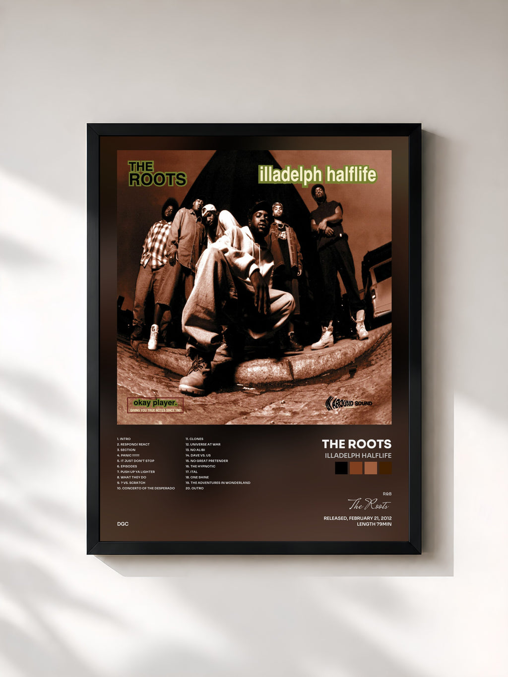 #noir Tableau de l'album Illadelph Halflife de The Roots, cadre noir, imprimé et encadré en France