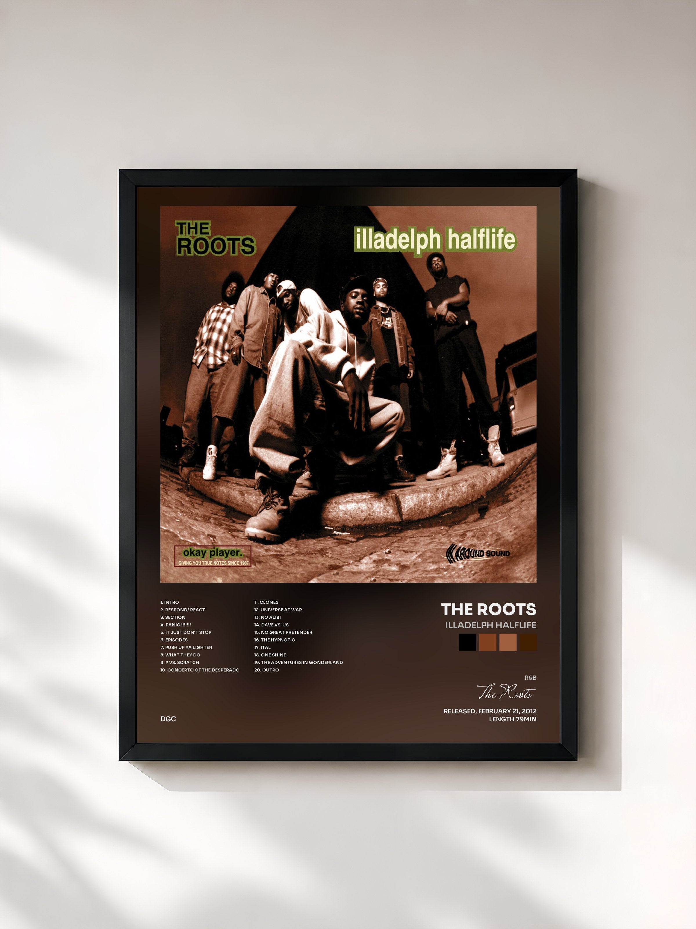 #noir Tableau de l'album Illadelph Halflife de The Roots, cadre noir, imprimé et encadré en France