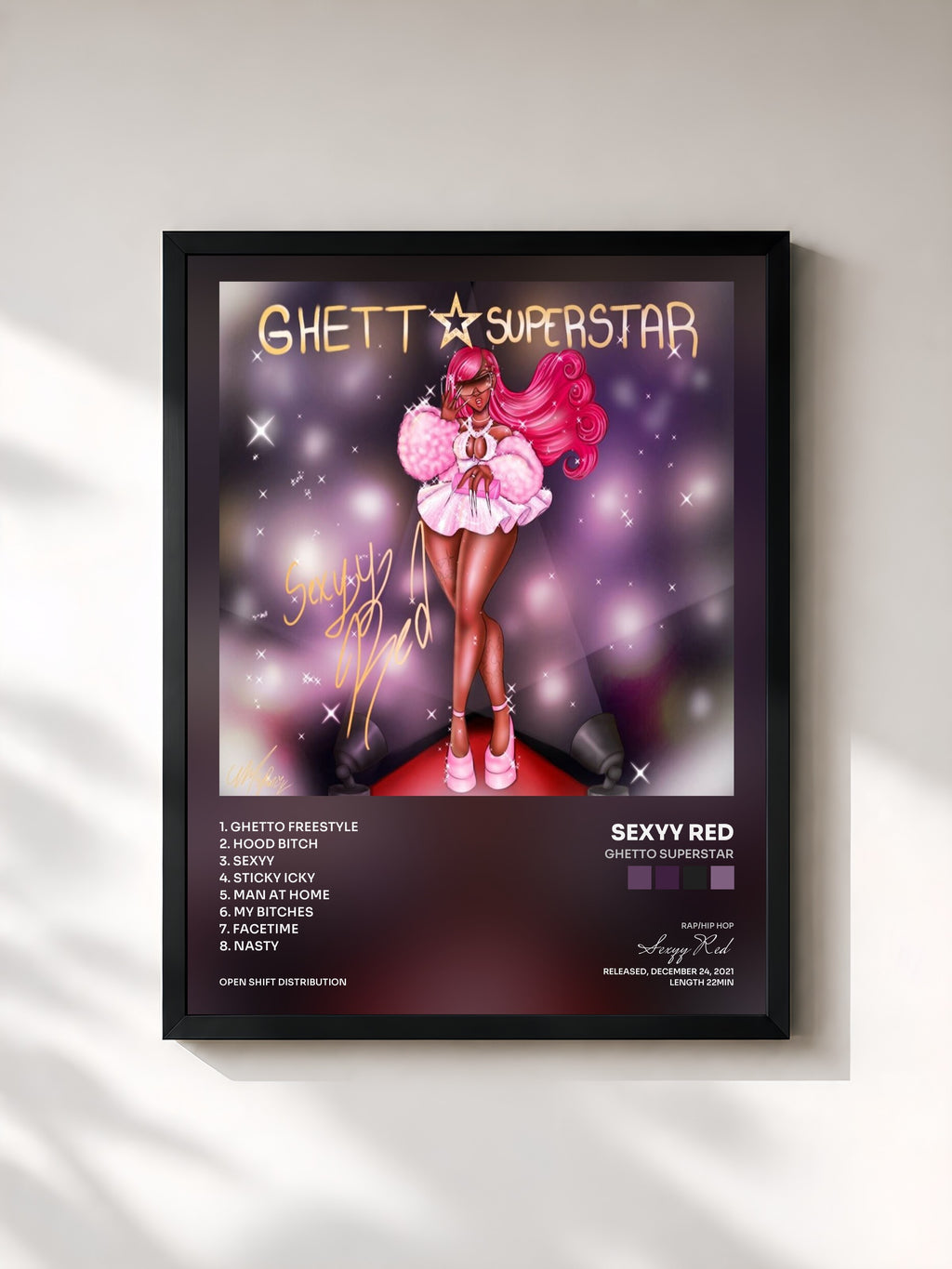 #noir Tableau de l'album Ghetto Superstar de Sexyy Red, cadre noir, imprimé et encadré en France