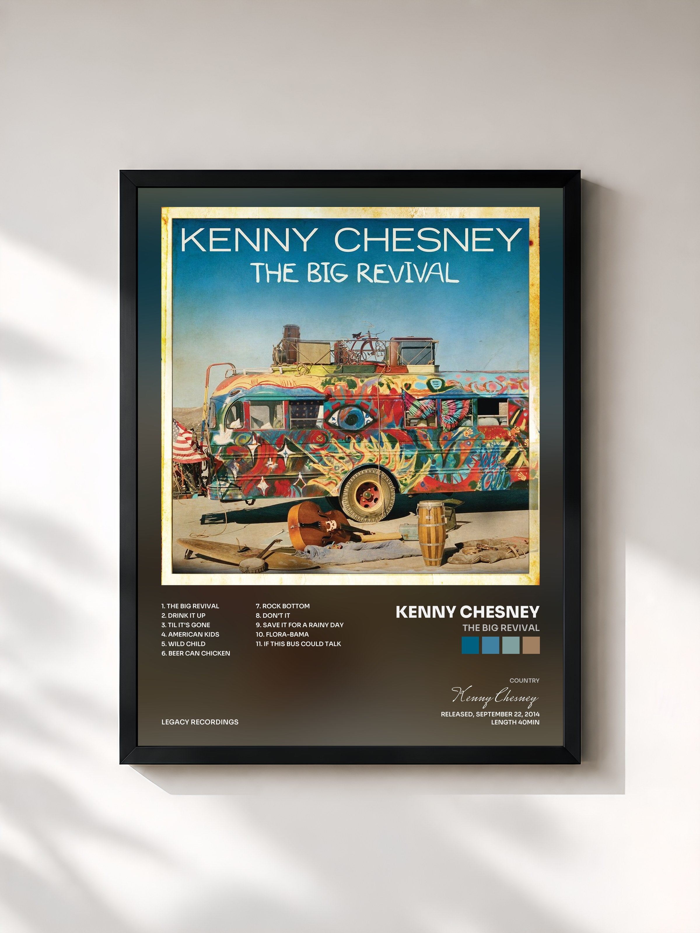 #noir Tableau de l'album The Big Revival de Kenny Chesney, cadre noir, imprimé et encadré en France