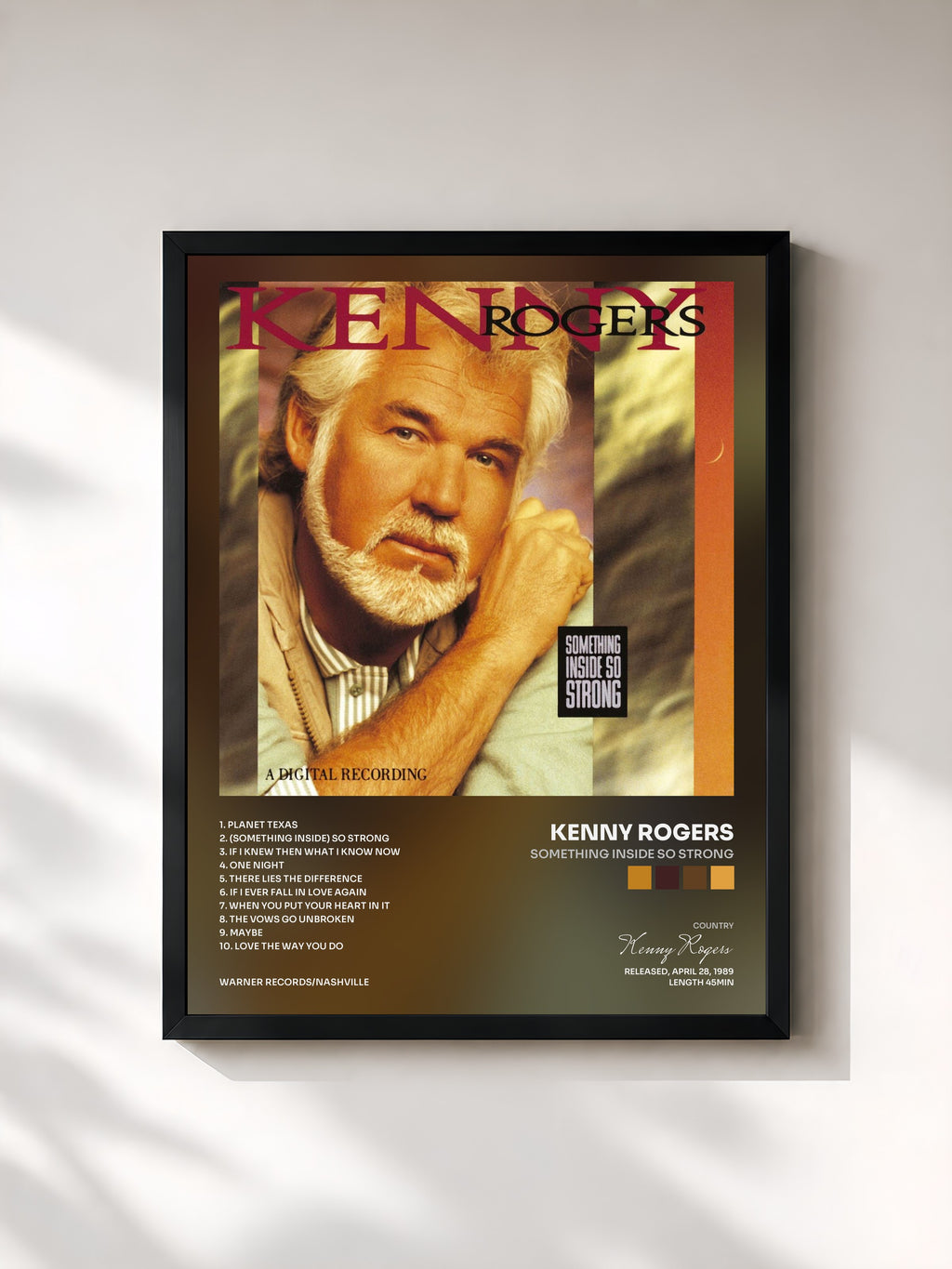 #noir Tableau de l'album Something Inside So Strong de Kenny Rogers, cadre noir, imprimé et encadré en France