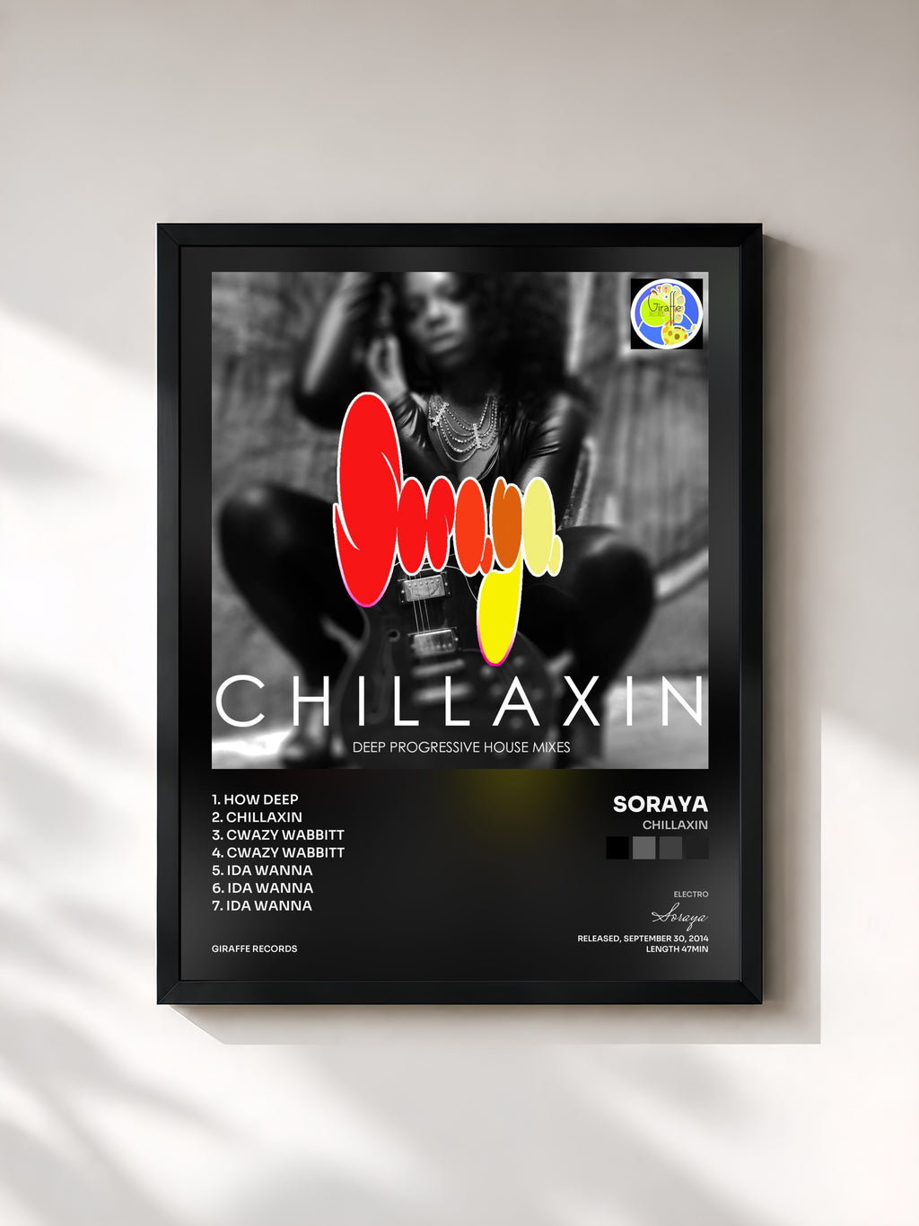 #noir Tableau de l'album Chillaxin de Soraya, cadre noir, imprimé et encadré en France