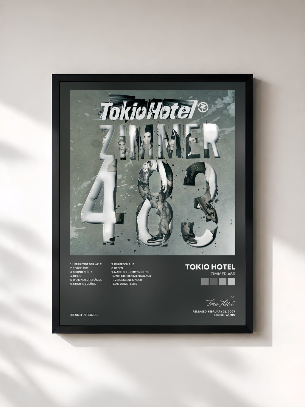 #noir Tableau de l'album Zimmer 483 de Tokio Hotel, cadre noir, imprimé et encadré en France