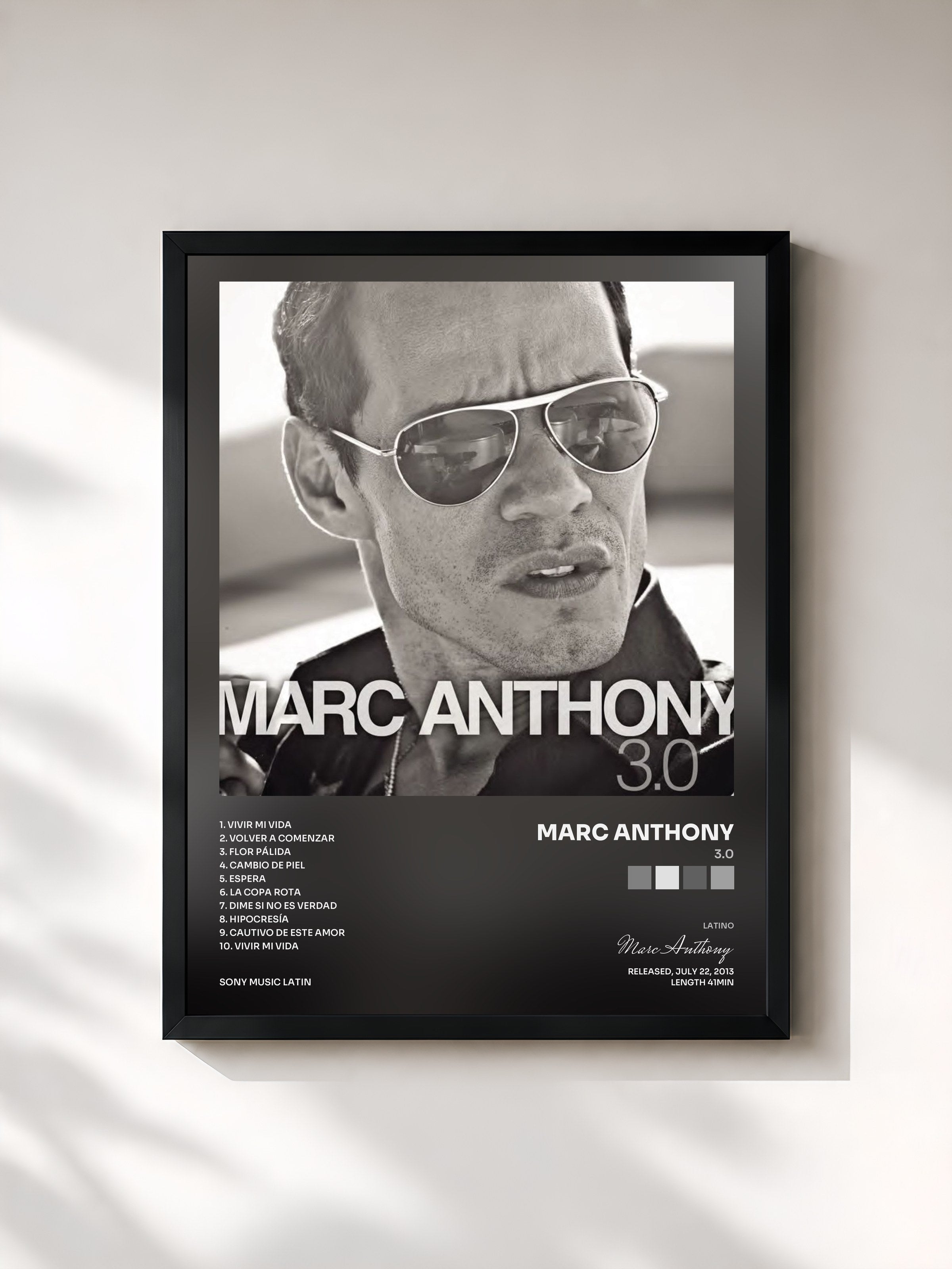 #noir Tableau de l'album 3.0 de Marc Anthony, cadre noir, imprimé et encadré en France