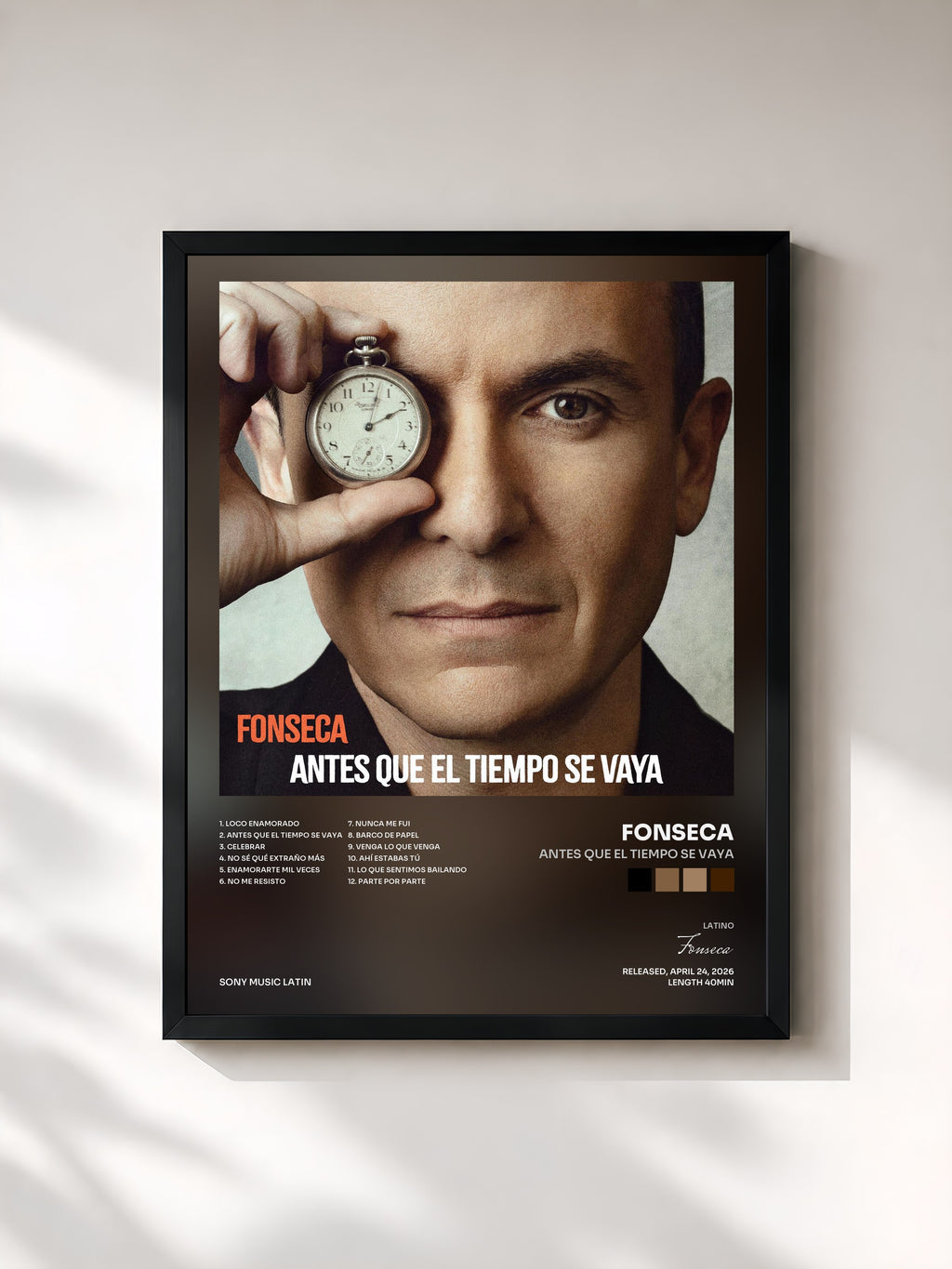#noir Tableau de l'album Antes Que El Tiempo Se Vaya de Fonseca, cadre noir, imprimé et encadré en France