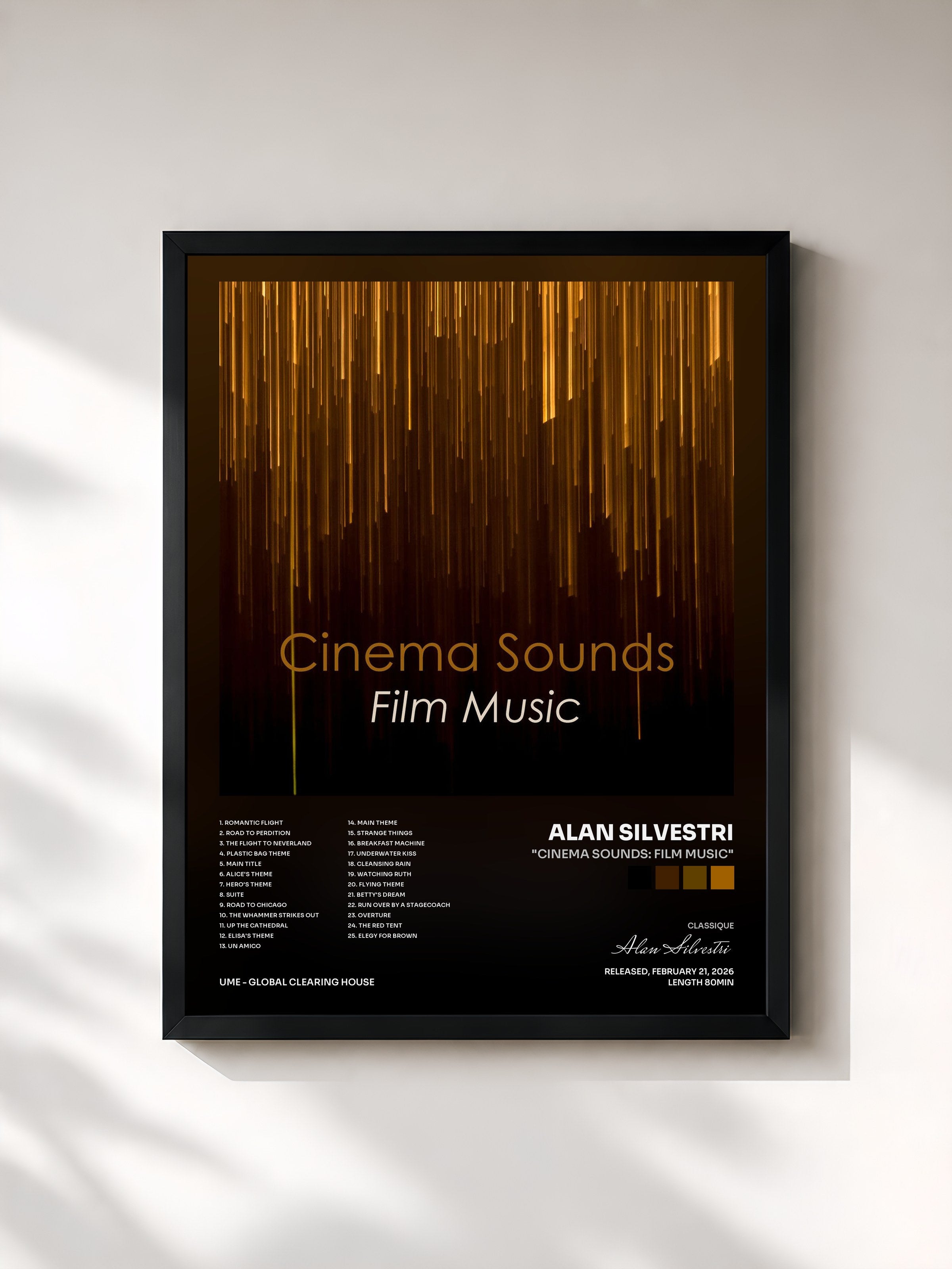#noir Tableau de l'album "Cinema Sounds: Film Music" de Alan Silvestri, cadre noir, imprimé et encadré en France