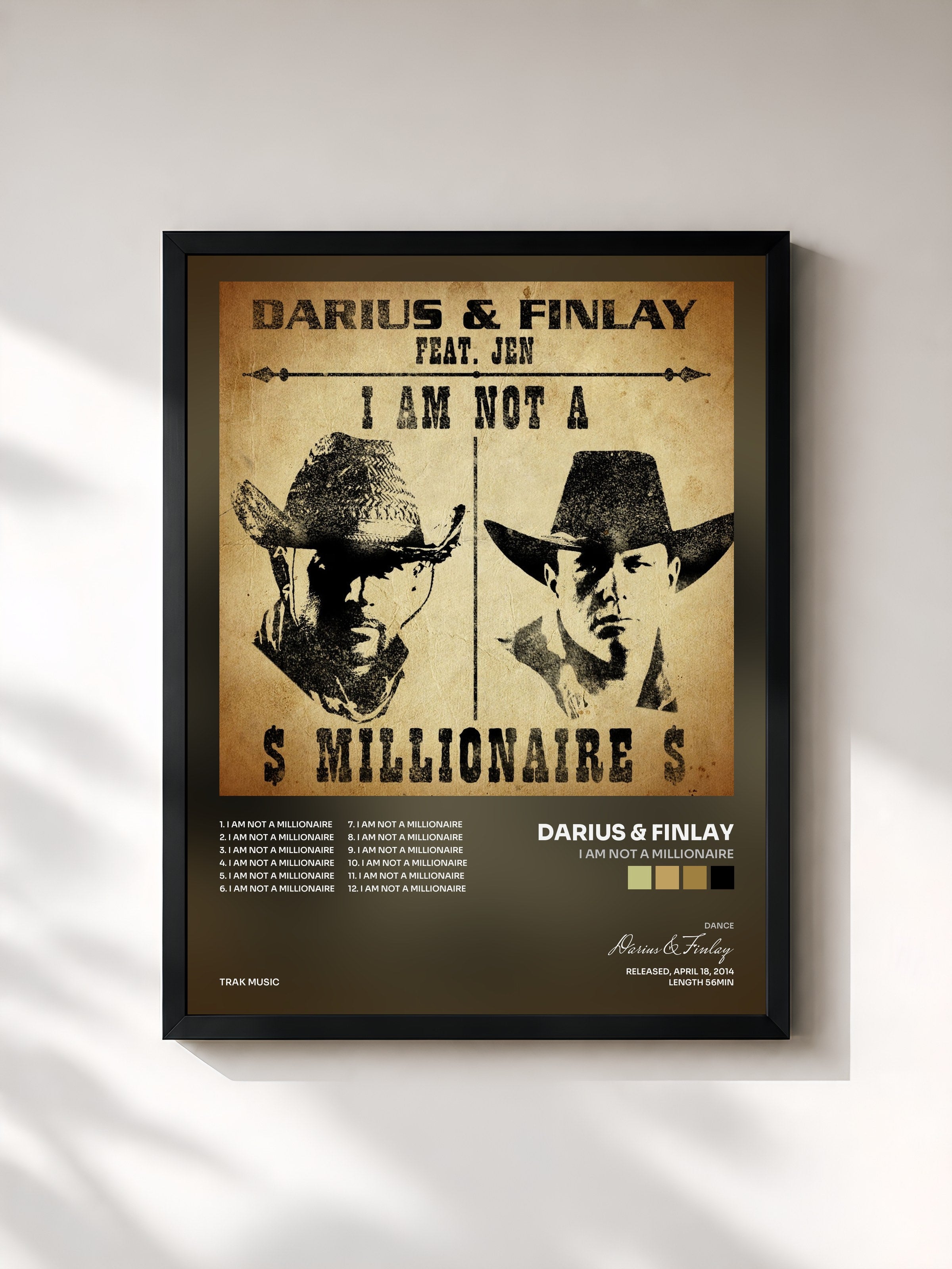 #noir Tableau de l'album I Am Not a Millionaire de Darius & Finlay, cadre noir, imprimé et encadré en France