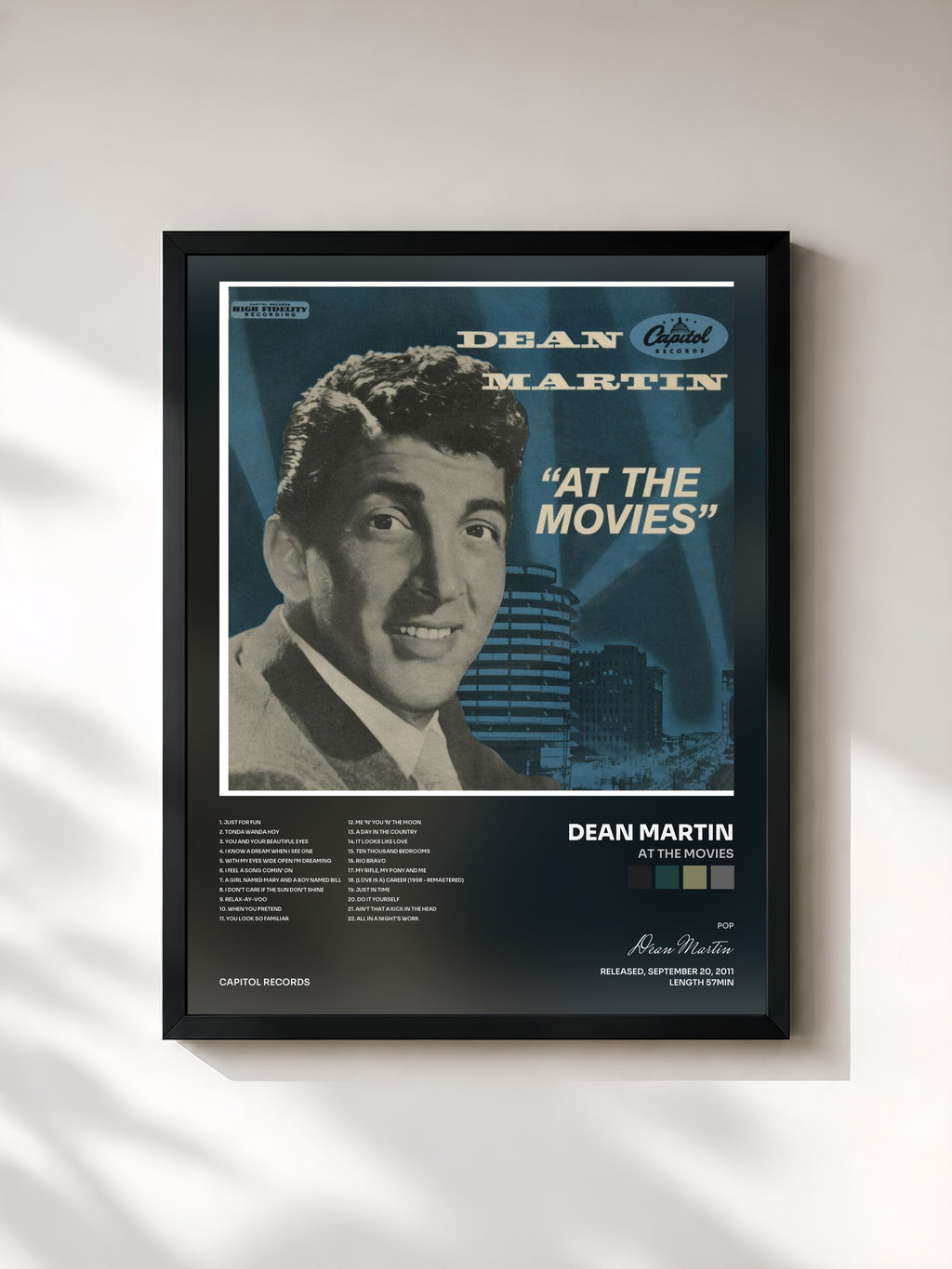 #noir Tableau de l'album At The Movies de Dean Martin, cadre noir, imprimé et encadré en France
