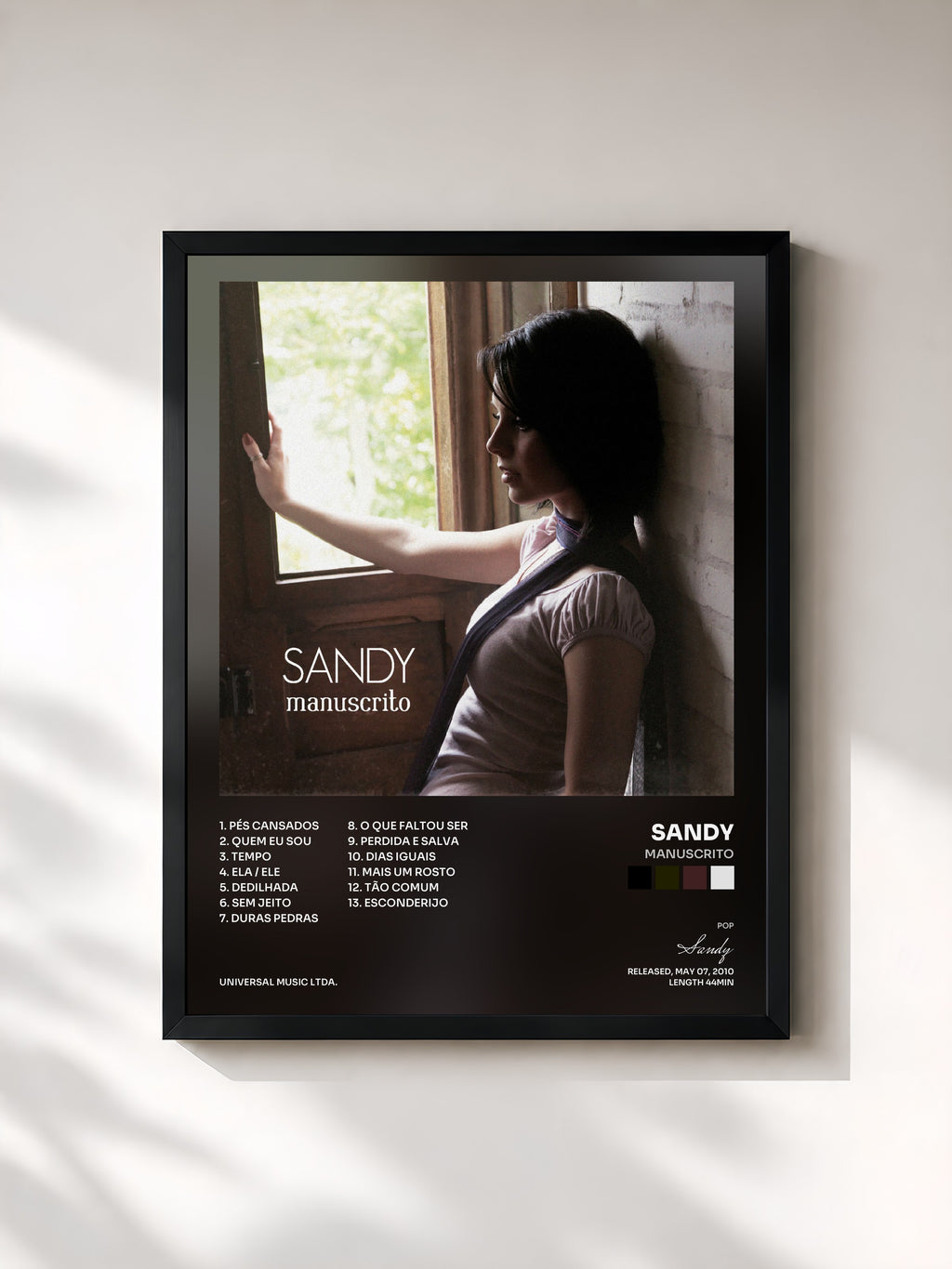 #noir Tableau de l'album Manuscrito de Sandy, cadre noir, imprimé et encadré en France