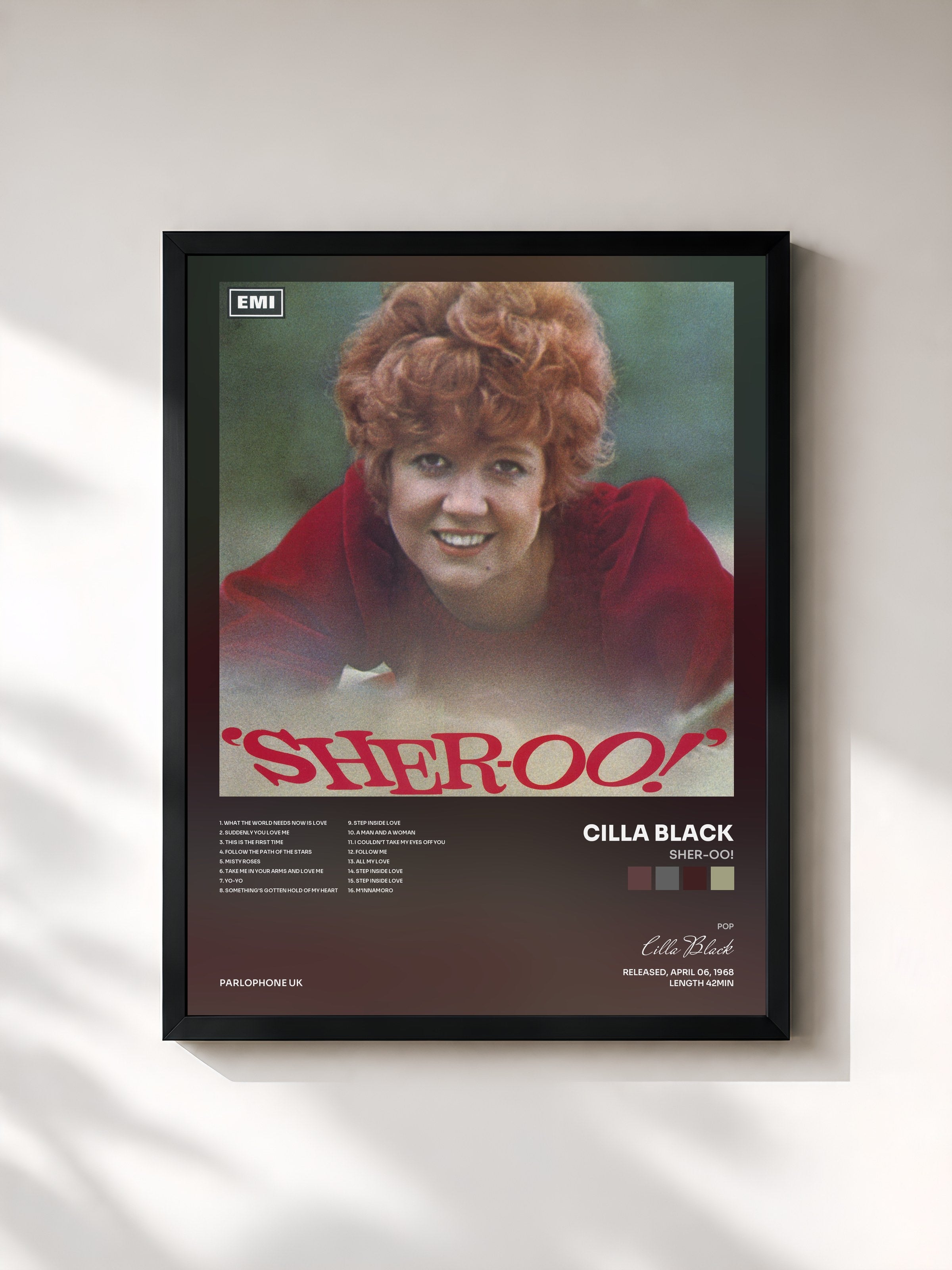 #noir Tableau de l'album Sher-oo! de Cilla Black, cadre noir, imprimé et encadré en France