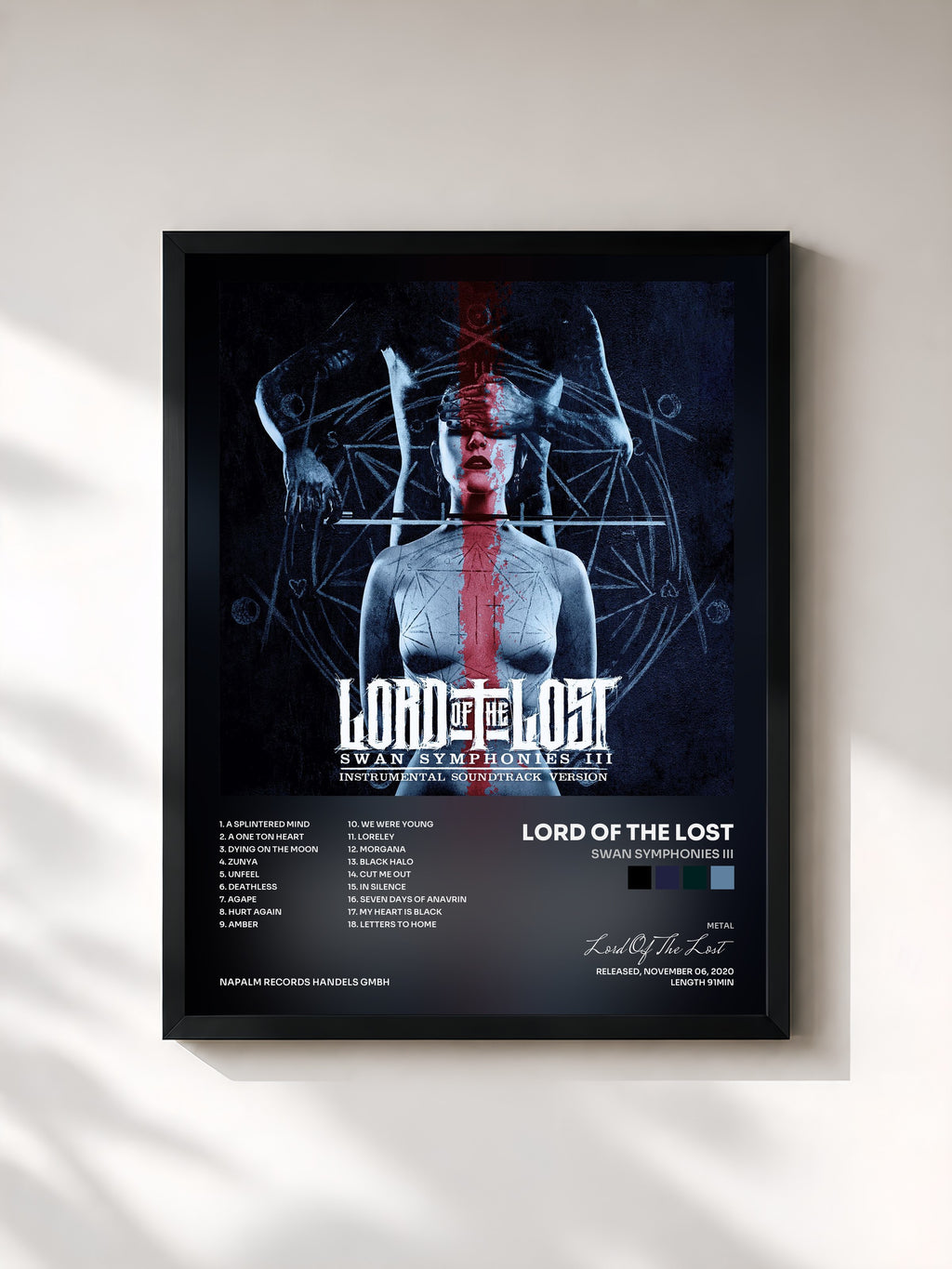 #noir Tableau de l'album Swan Symphonies III de Lord Of The Lost, cadre noir, imprimé et encadré en France