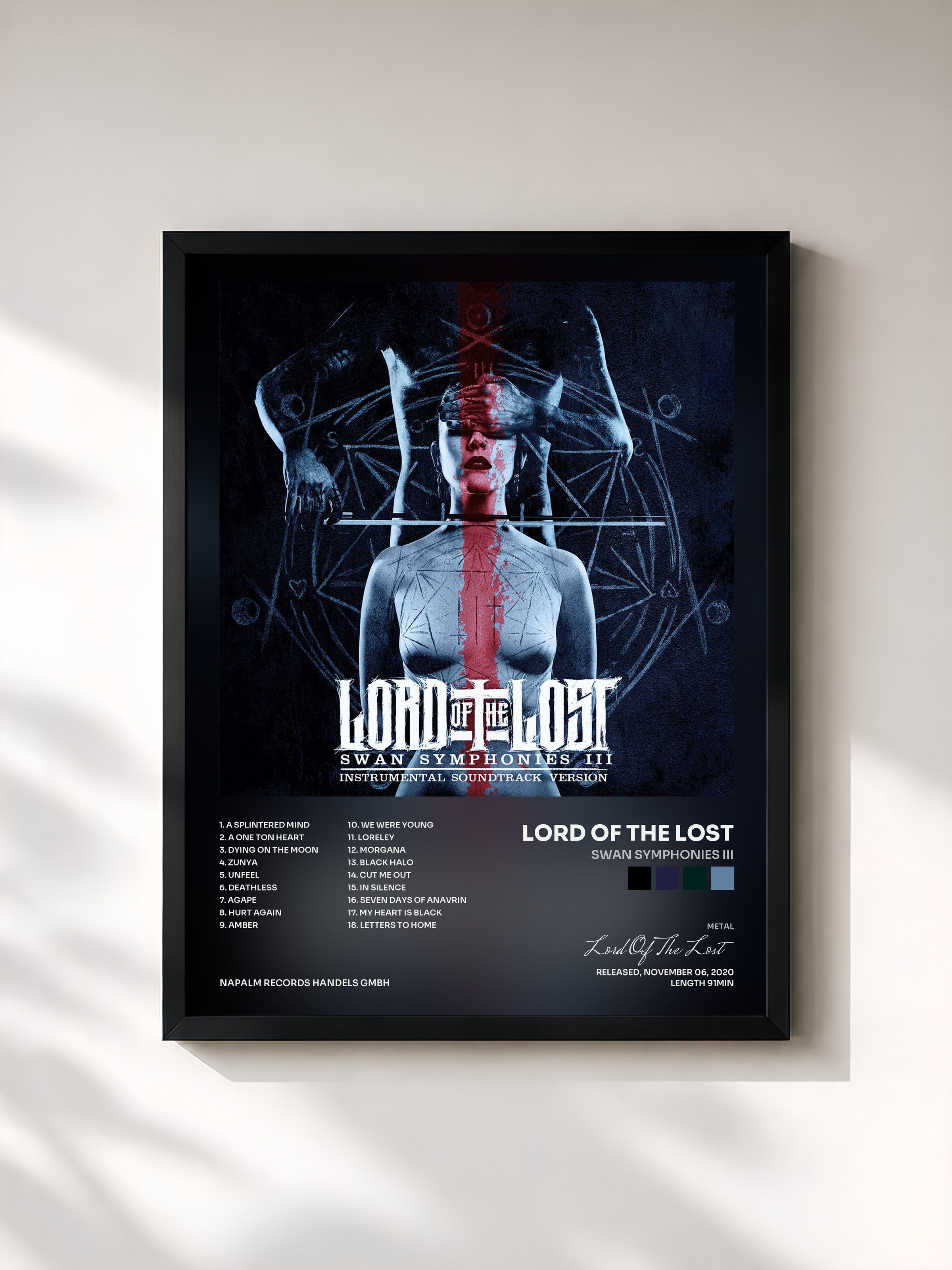 #noir Tableau de l'album Swan Symphonies III de Lord Of The Lost, cadre noir, imprimé et encadré en France