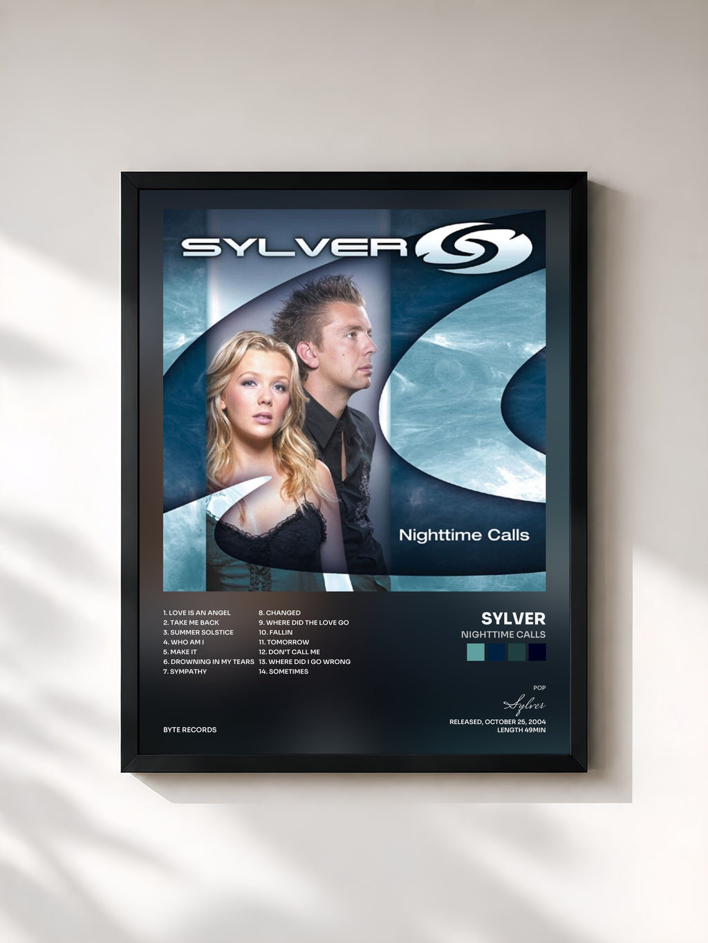 #noir Tableau de l'album Nighttime Calls de Sylver, cadre noir, imprimé et encadré en France