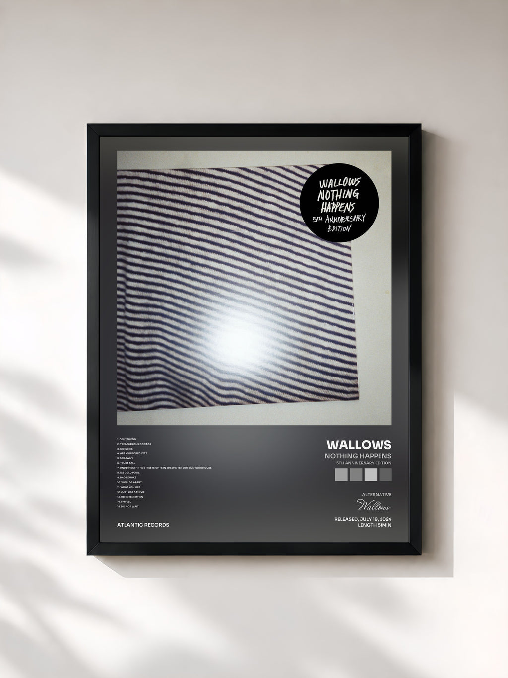 #noir Tableau de l'album Nothing Happens (5th Anniversary Edition) de Wallows, cadre noir, imprimé et encadré en France