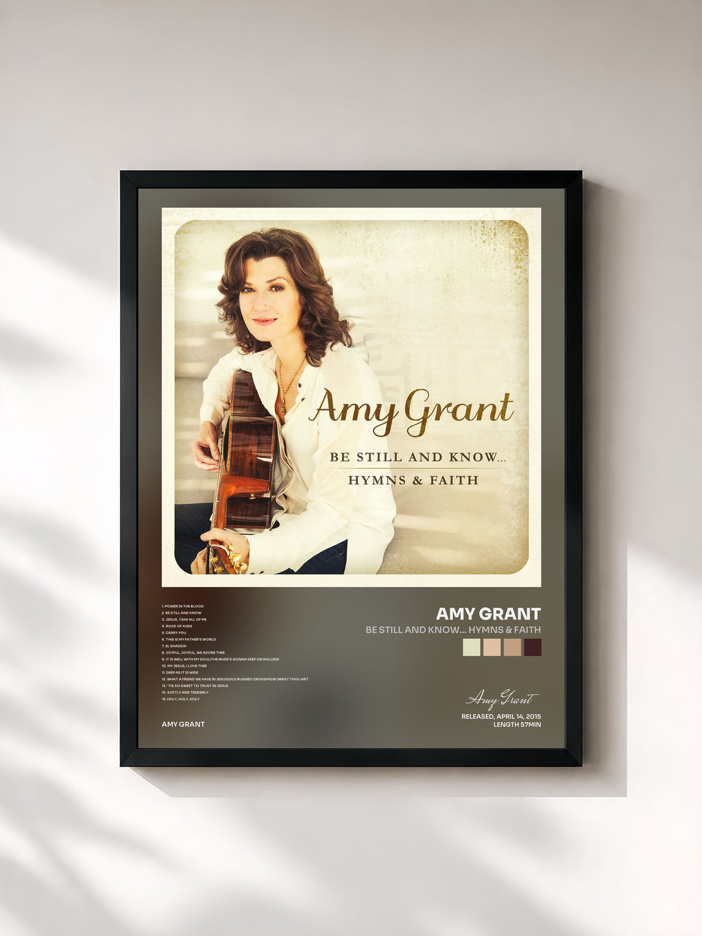 #noir Tableau de l'album Be Still And Know... Hymns & Faith de Amy Grant, cadre noir, imprimé et encadré en France