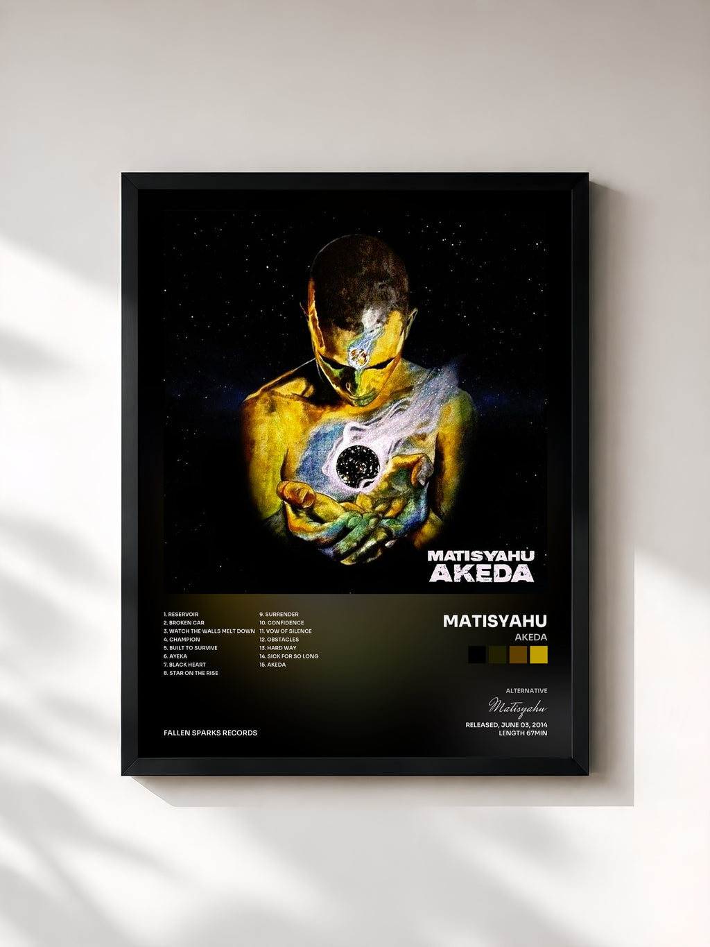 #noir Tableau de l'album Akeda de Matisyahu, cadre noir, imprimé et encadré en France
