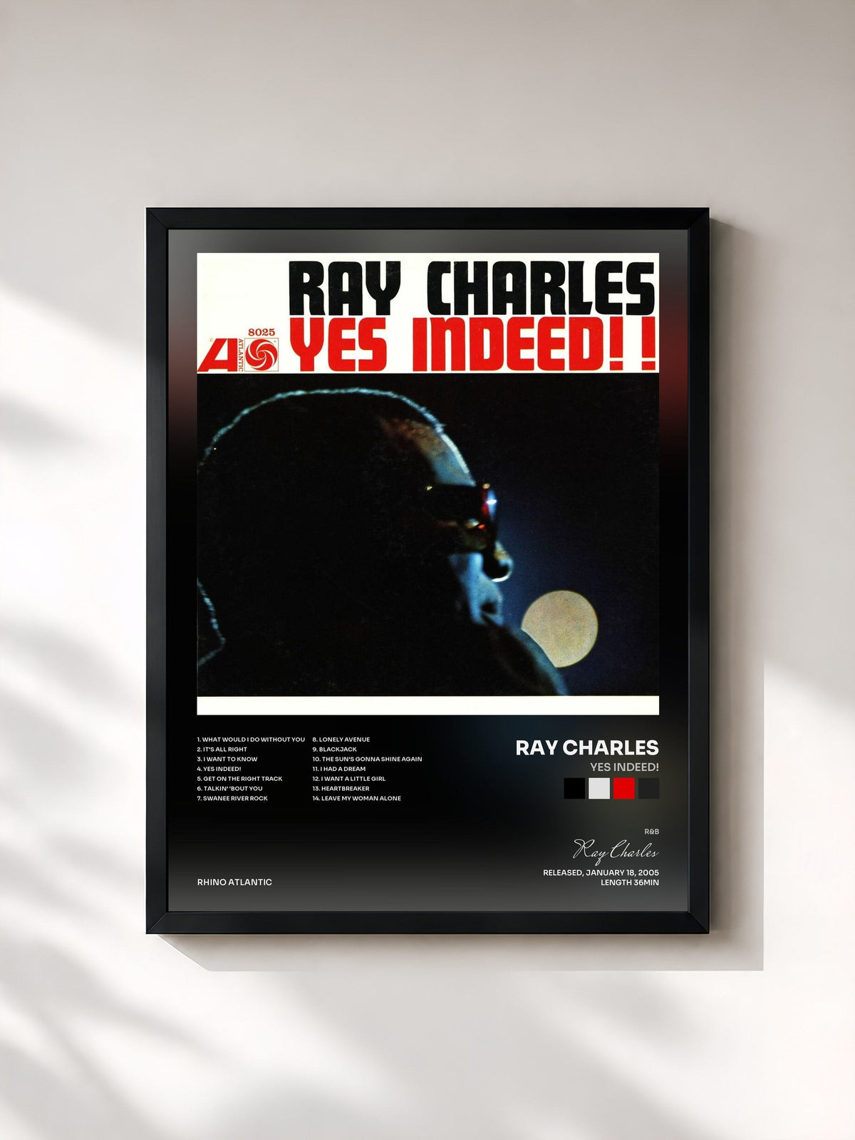 #noir Tableau de l'album Yes Indeed! de Ray Charles, cadre noir, imprimé et encadré en France