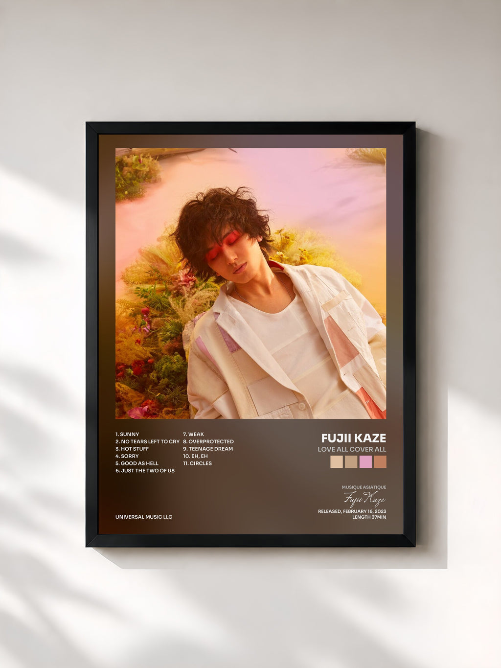 #noir Tableau de l'album LOVE ALL COVER ALL de Fujii Kaze, cadre noir, imprimé et encadré en France
