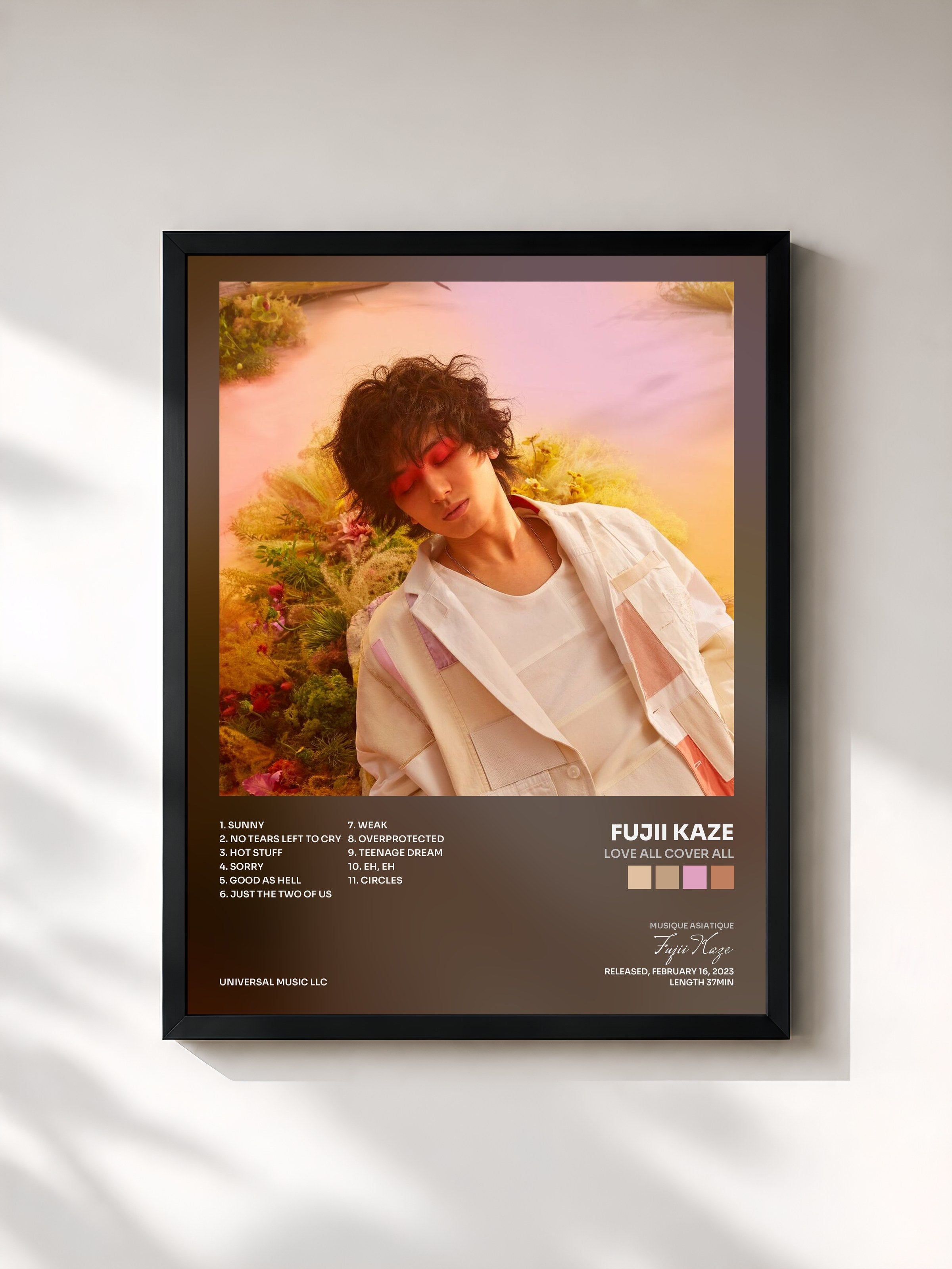 #noir Tableau de l'album LOVE ALL COVER ALL de Fujii Kaze, cadre noir, imprimé et encadré en France