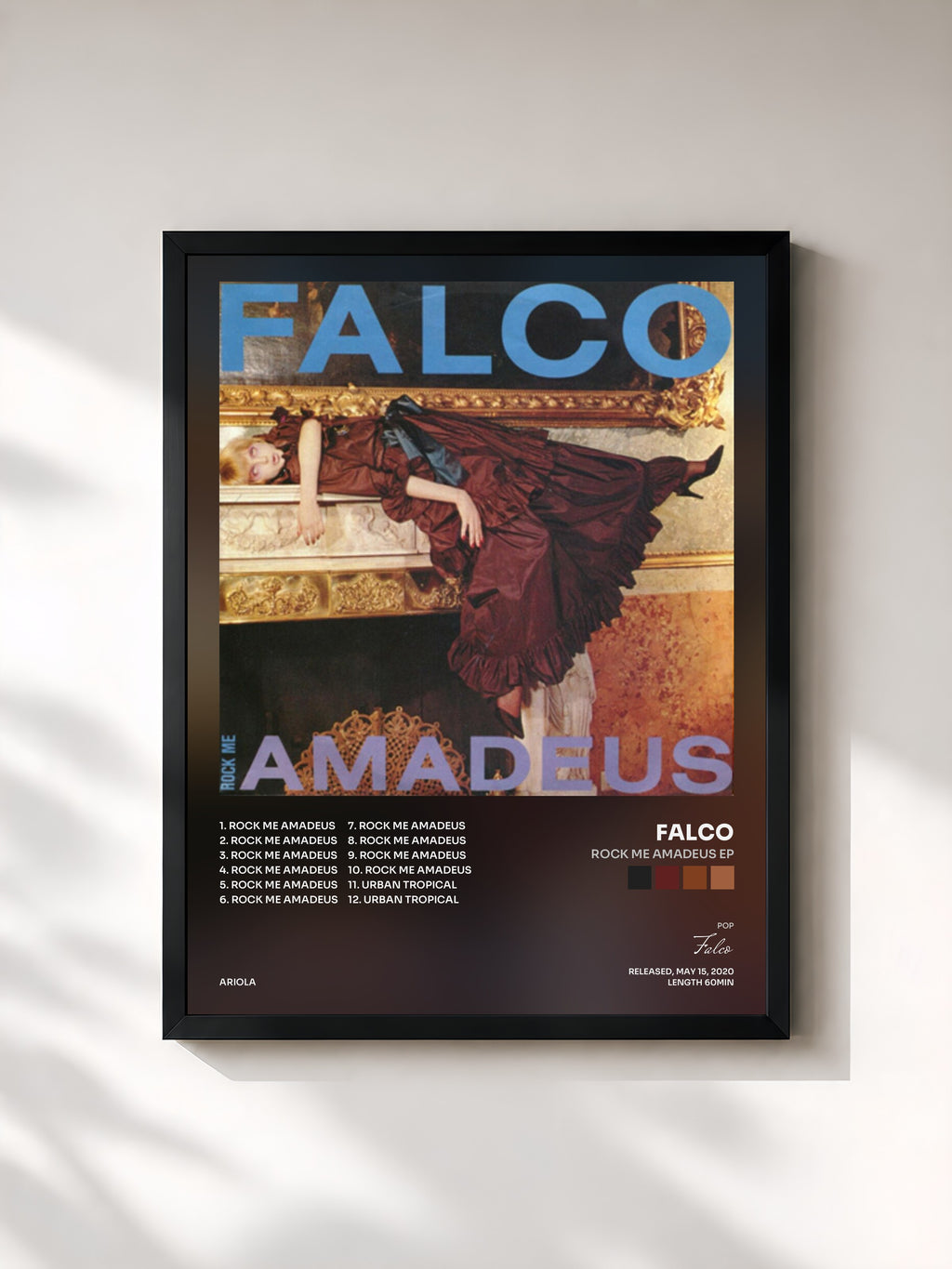 #noir Tableau de l'album Rock Me Amadeus EP de Falco, cadre noir, imprimé et encadré en France