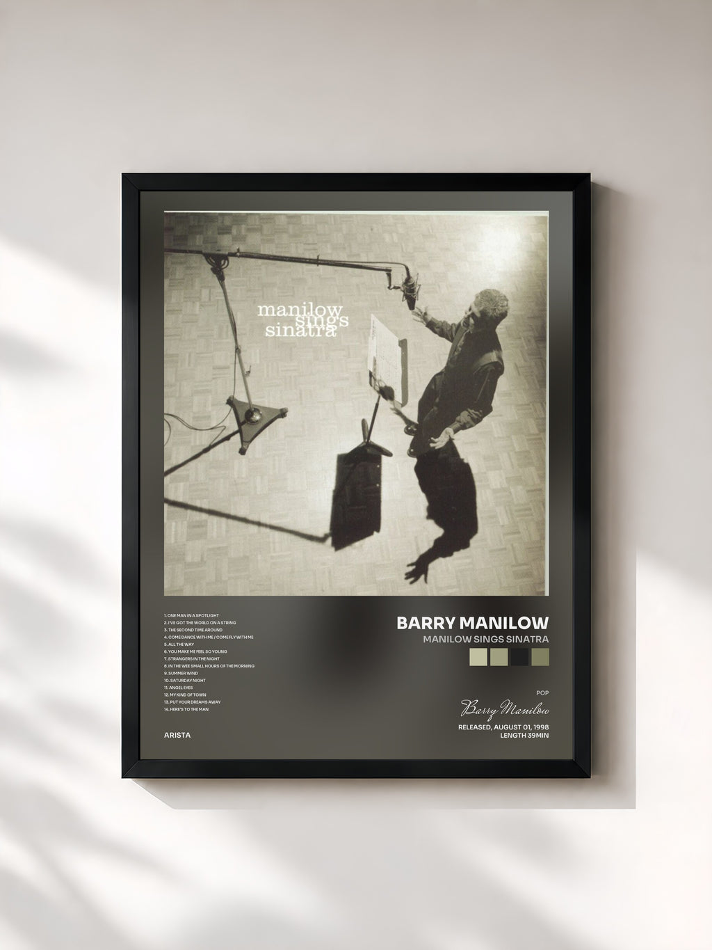 #noir Tableau de l'album Manilow Sings Sinatra de Barry Manilow, cadre noir, imprimé et encadré en France