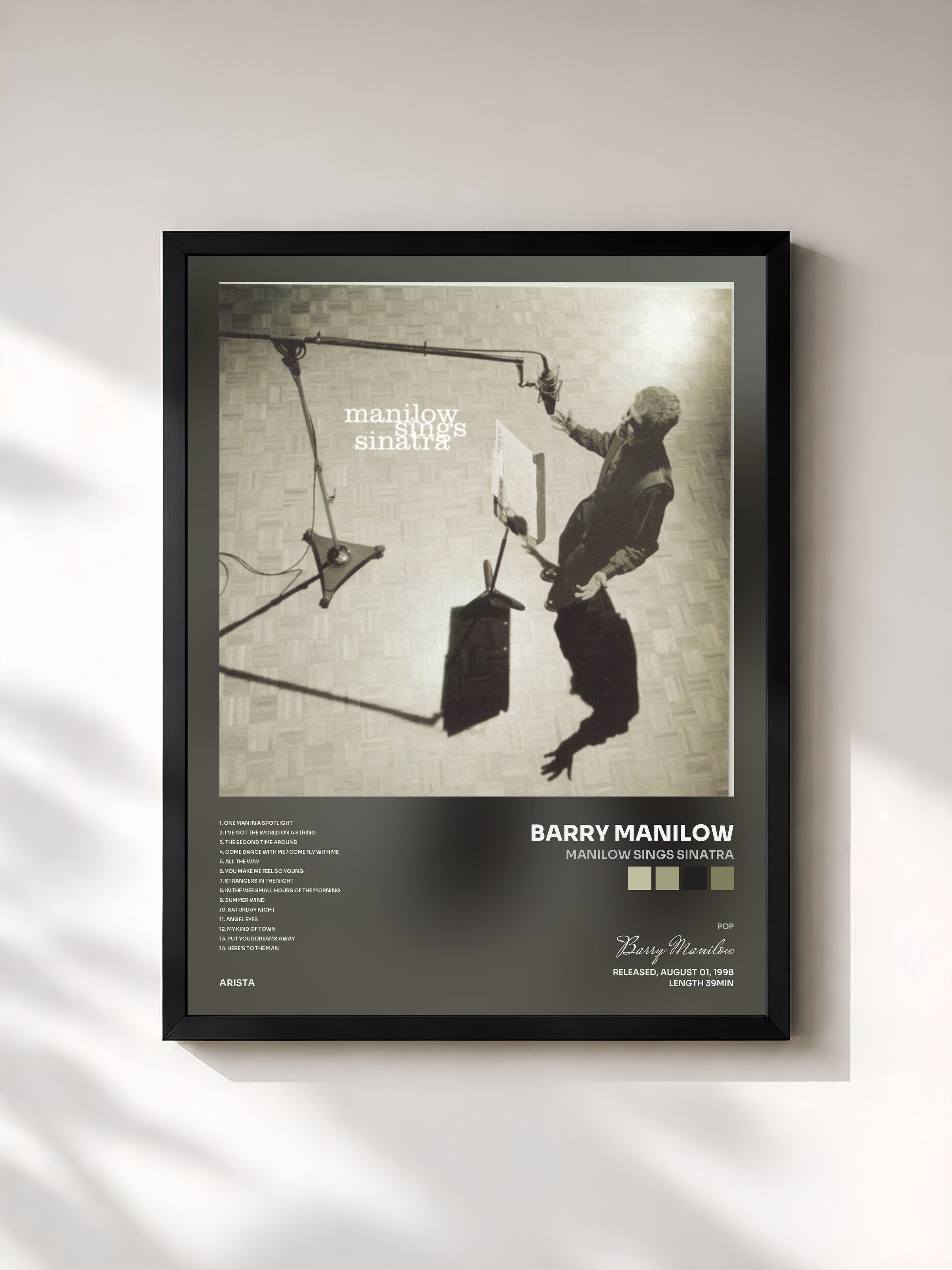 #noir Tableau de l'album Manilow Sings Sinatra de Barry Manilow, cadre noir, imprimé et encadré en France