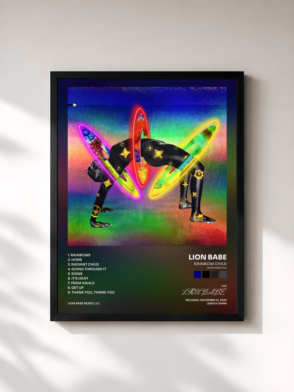 #noir Tableau de l'album Rainbow Child (Instrumentals) de LION BABE, cadre noir, imprimé et encadré en France