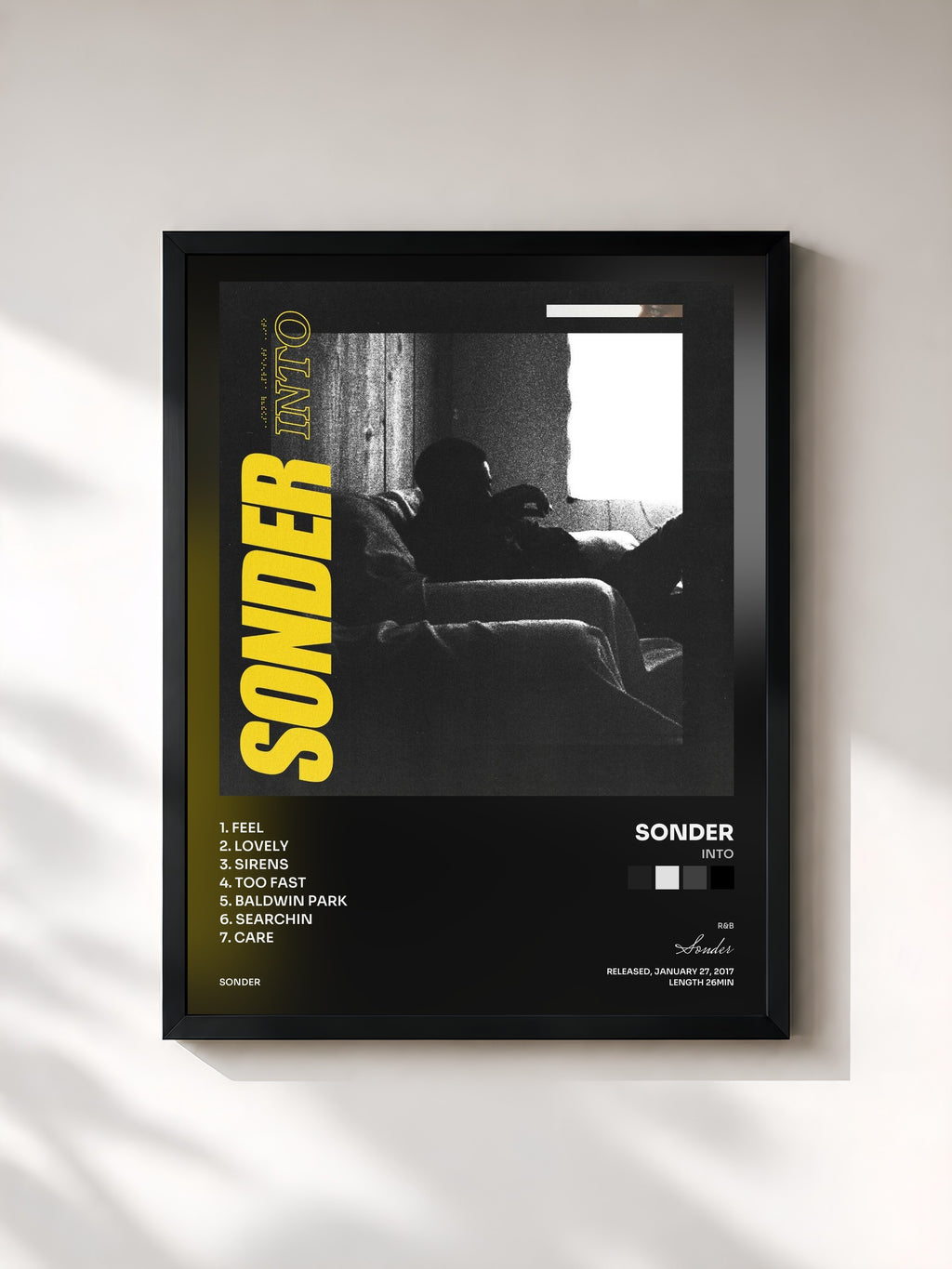#noir Tableau de l'album Into de Sonder, cadre noir, imprimé et encadré en France