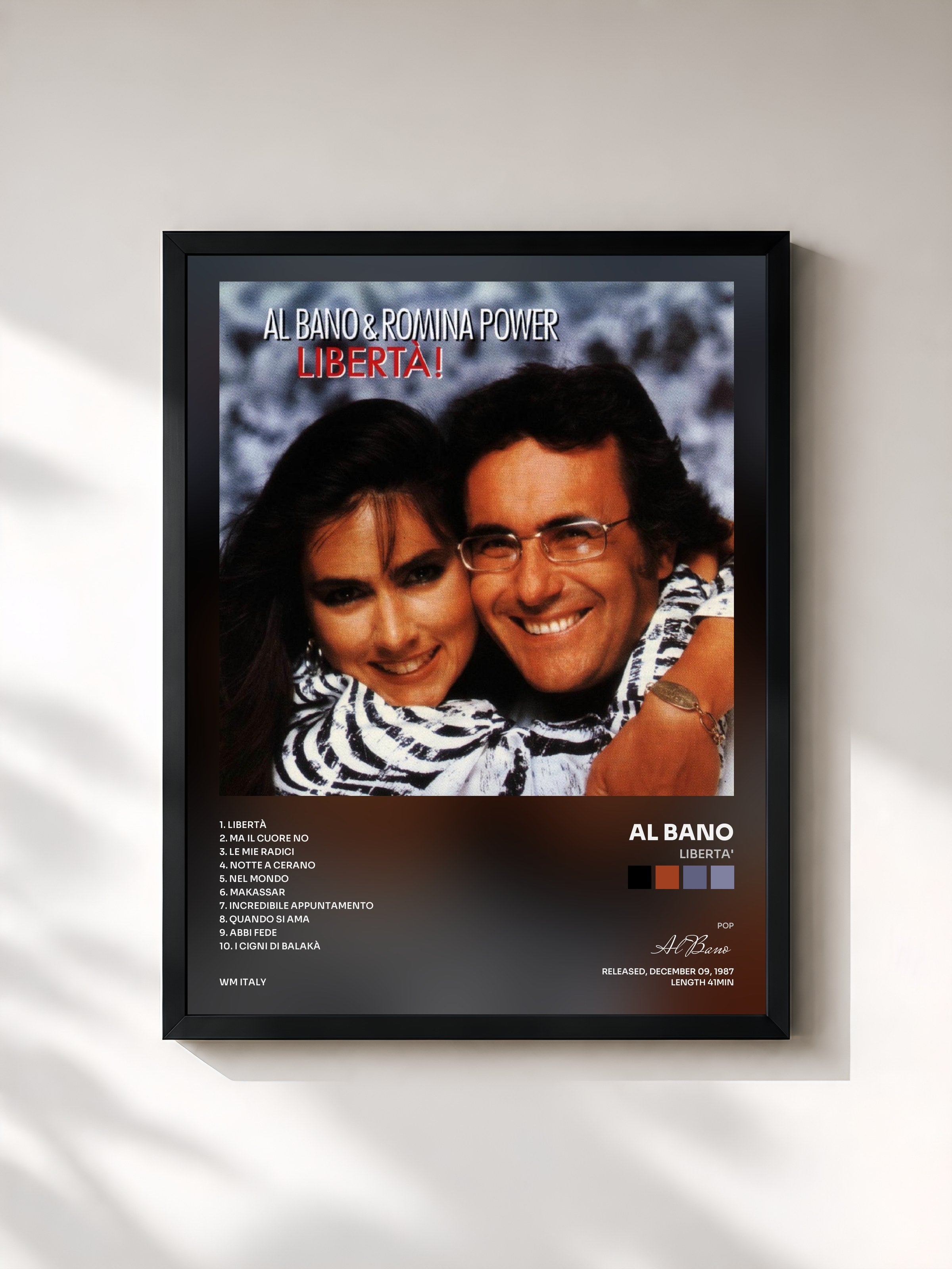#noir Tableau de l'album Liberta' de Al Bano, cadre noir, imprimé et encadré en France