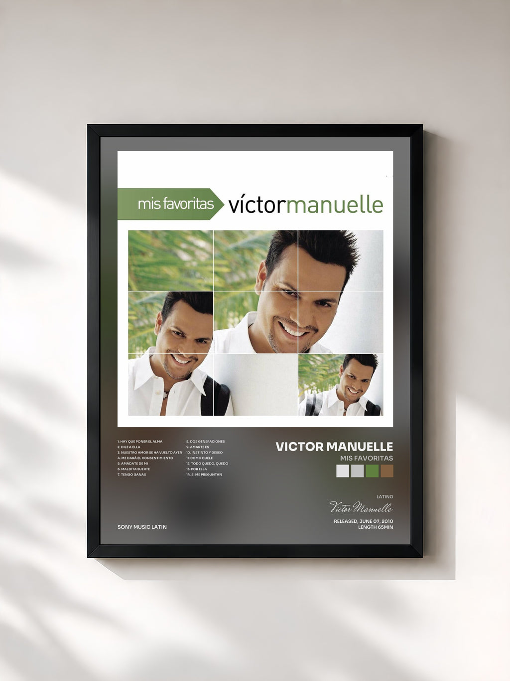 #noir Tableau de l'album Mis Favoritas de Victor Manuelle, cadre noir, imprimé et encadré en France