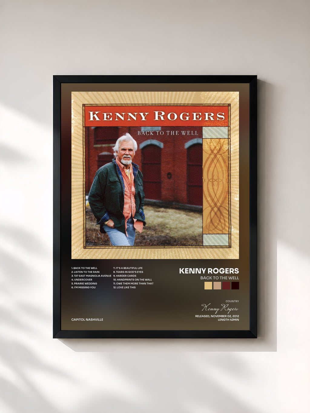 #noir Tableau de l'album Back to the Well de Kenny Rogers, cadre noir, imprimé et encadré en France