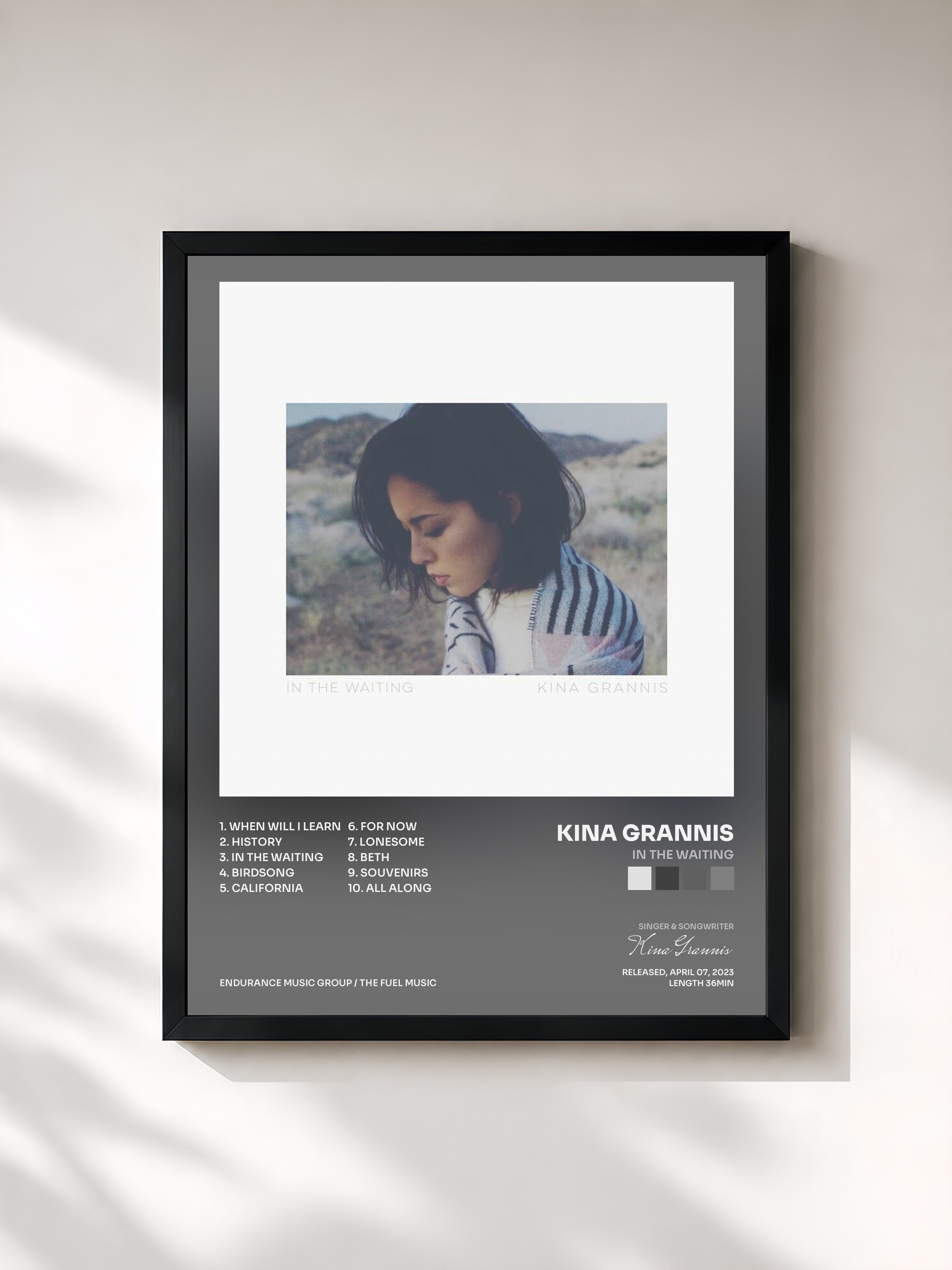 #noir Tableau de l'album In the Waiting de Kina Grannis, cadre noir, imprimé et encadré en France