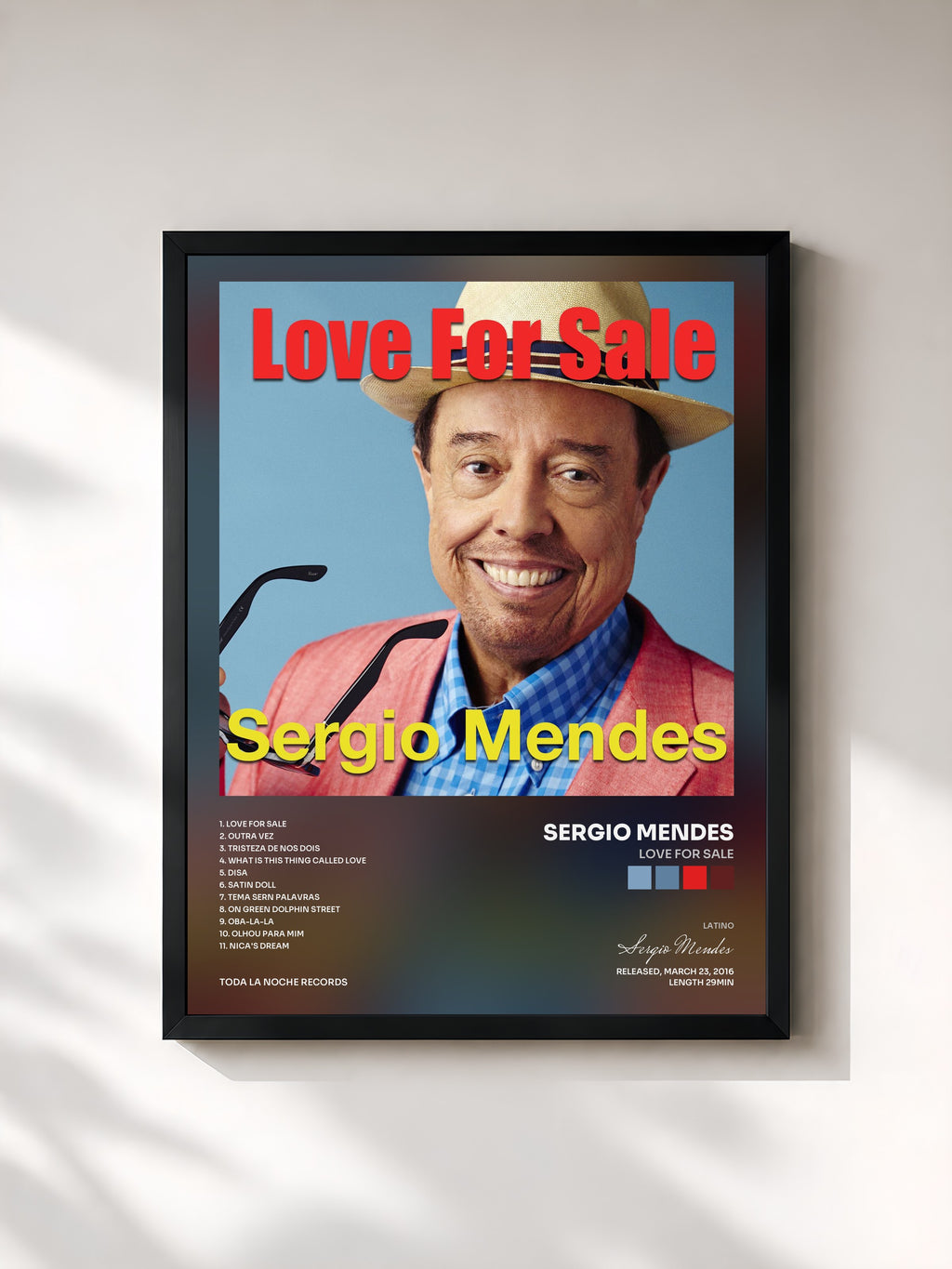 #noir Tableau de l'album Love For Sale de Sergio Mendes, cadre noir, imprimé et encadré en France