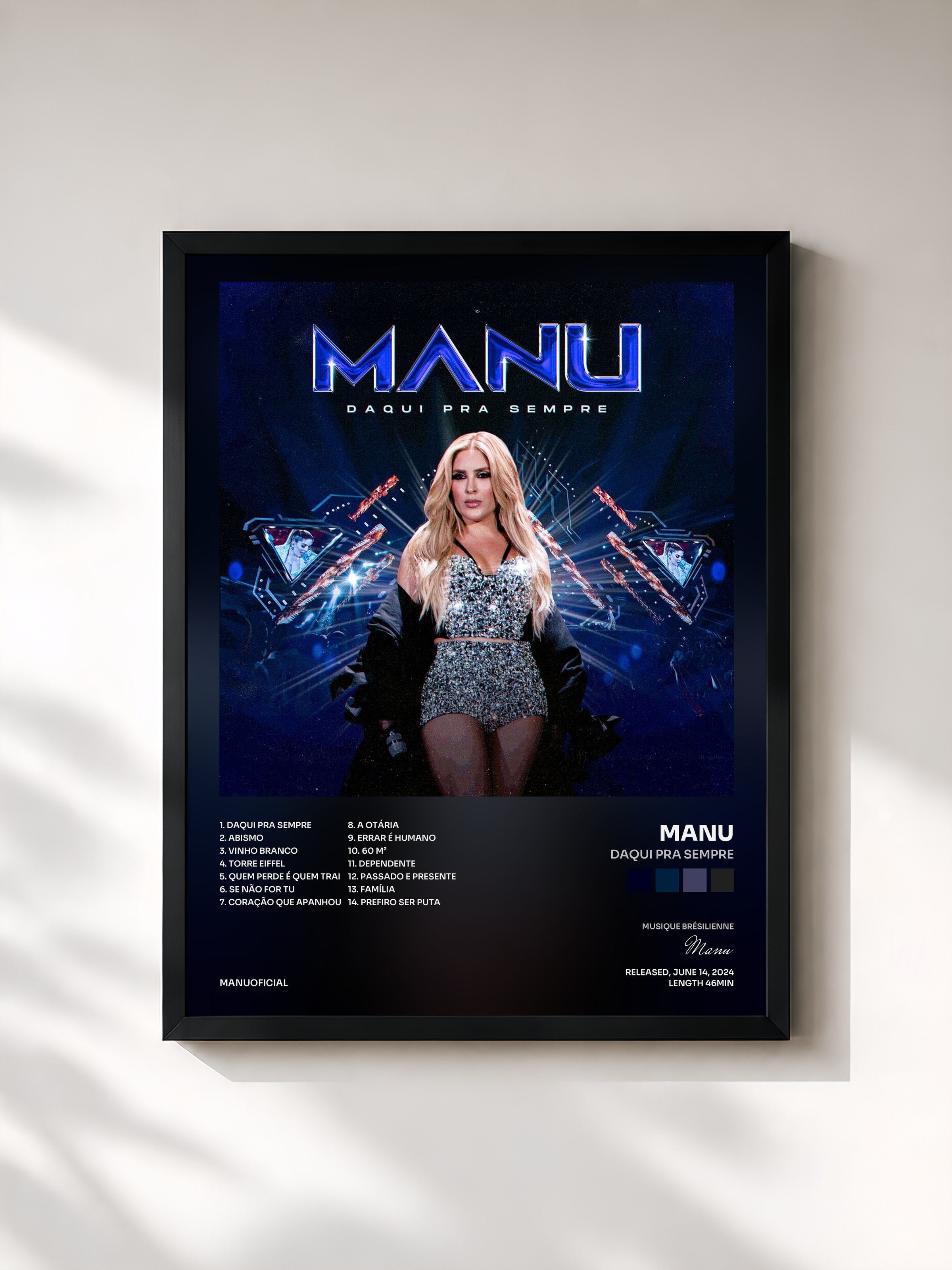 #noir Tableau de l'album Daqui pra Sempre de Manu, cadre noir, imprimé et encadré en France