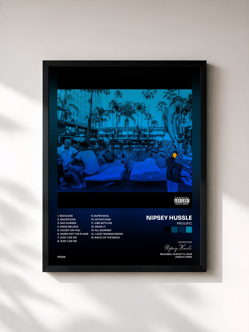 #noir Tableau de l'album PROLIFIC de Nipsey Hussle, cadre noir, imprimé et encadré en France