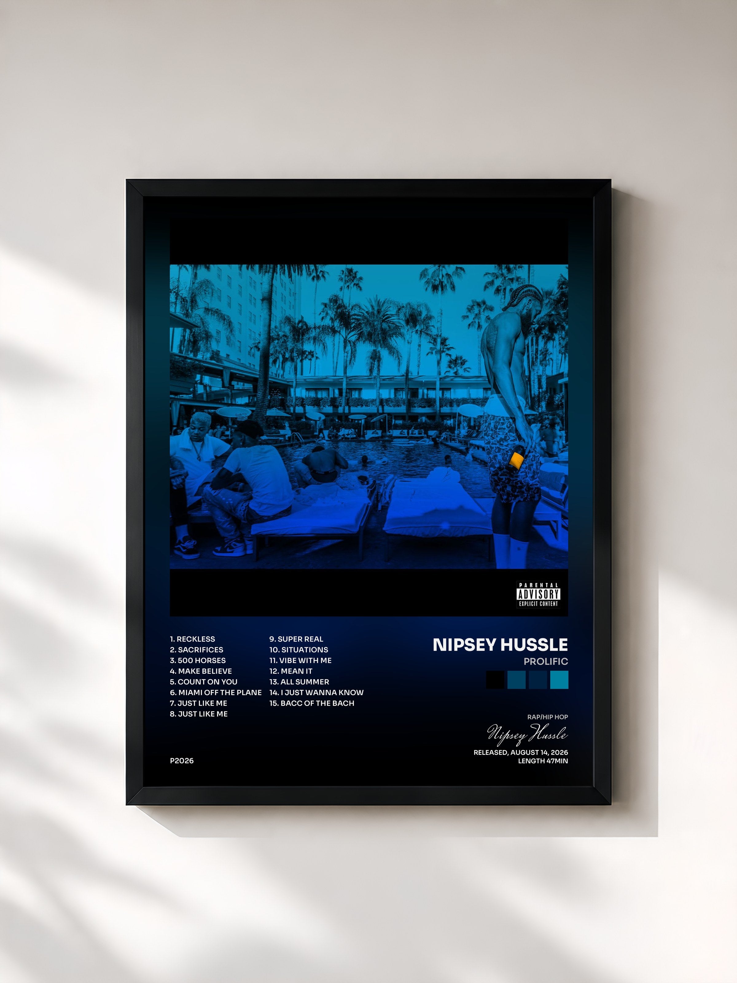#noir Tableau de l'album PROLIFIC de Nipsey Hussle, cadre noir, imprimé et encadré en France