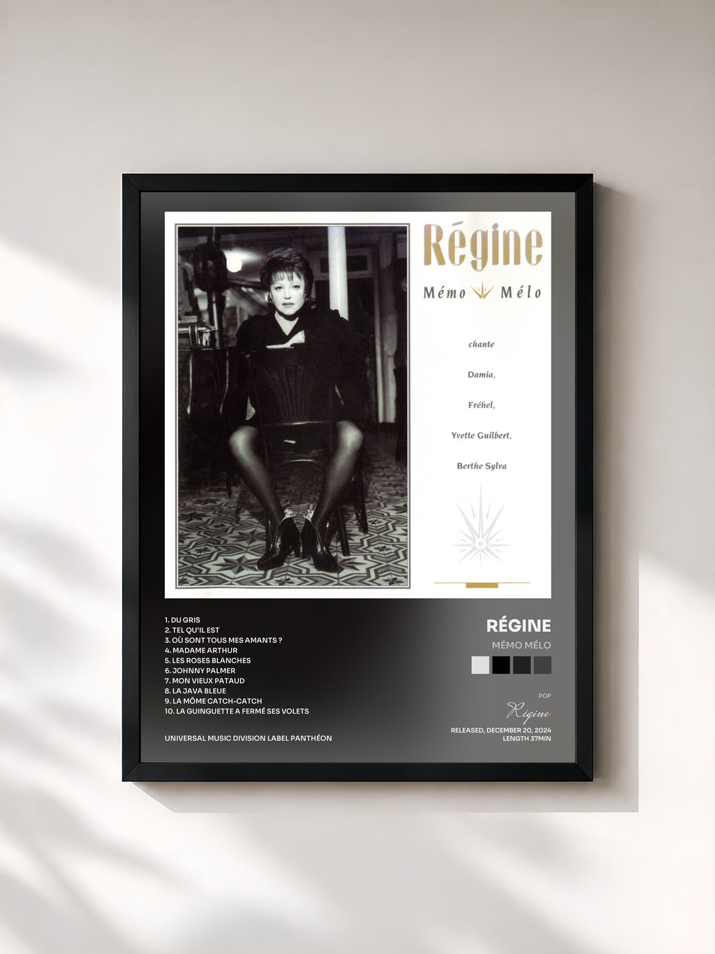 #noir Tableau de l'album Mémo Mélo de Régine, cadre noir, imprimé et encadré en France