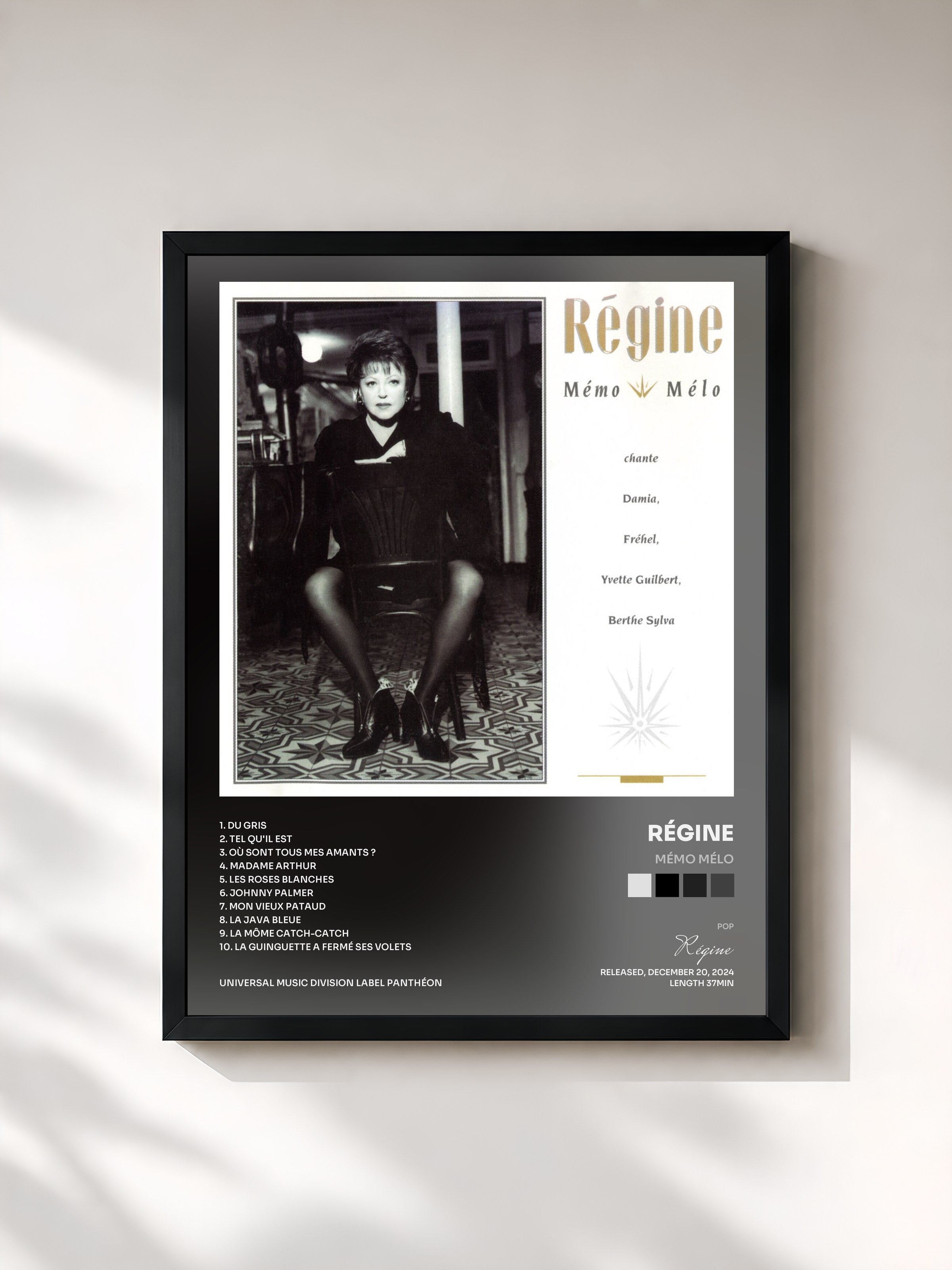 #noir Tableau de l'album Mémo Mélo de Régine, cadre noir, imprimé et encadré en France