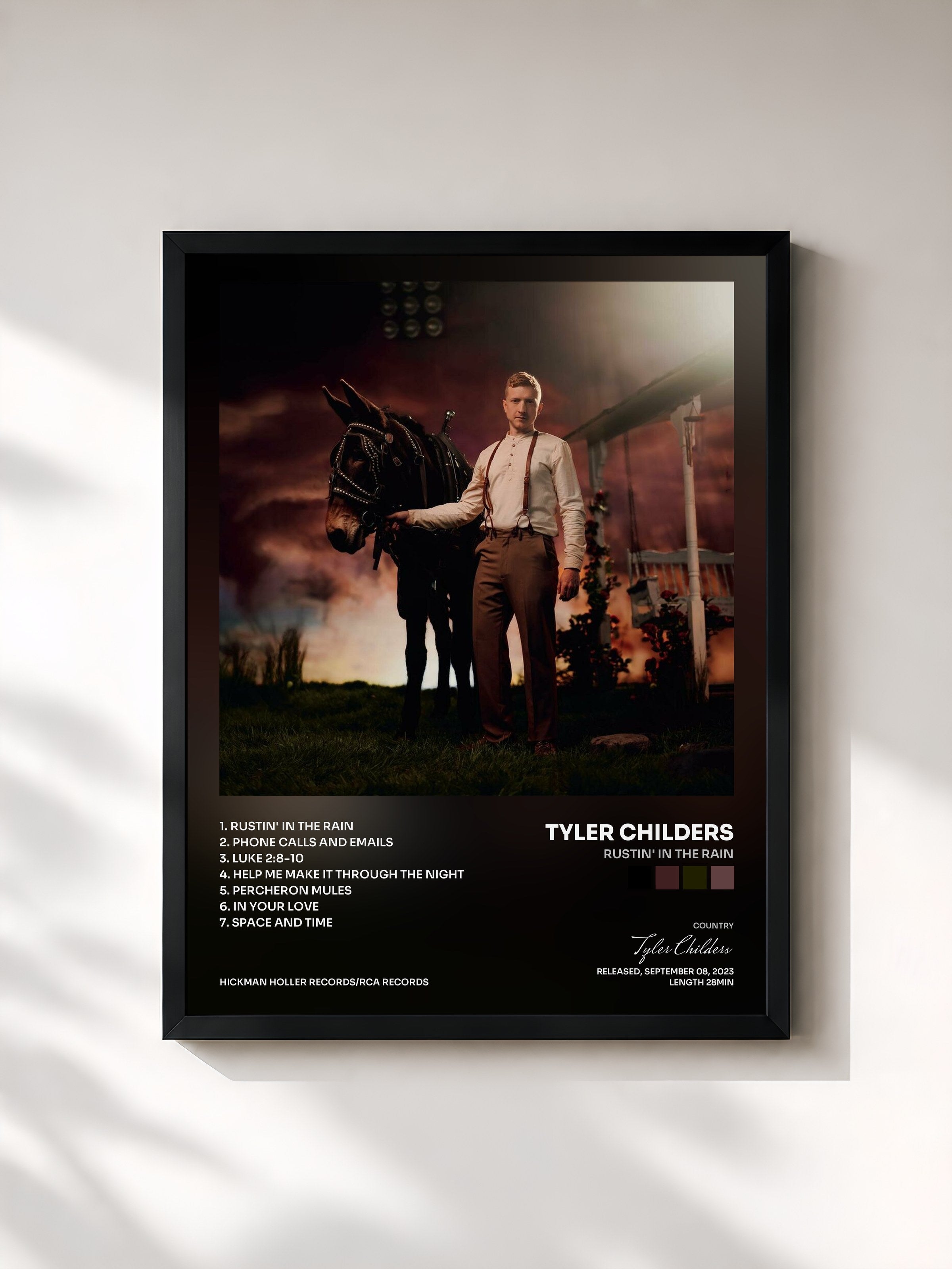 #noir Tableau de l'album Rustin' In The Rain de Tyler Childers, cadre noir, imprimé et encadré en France